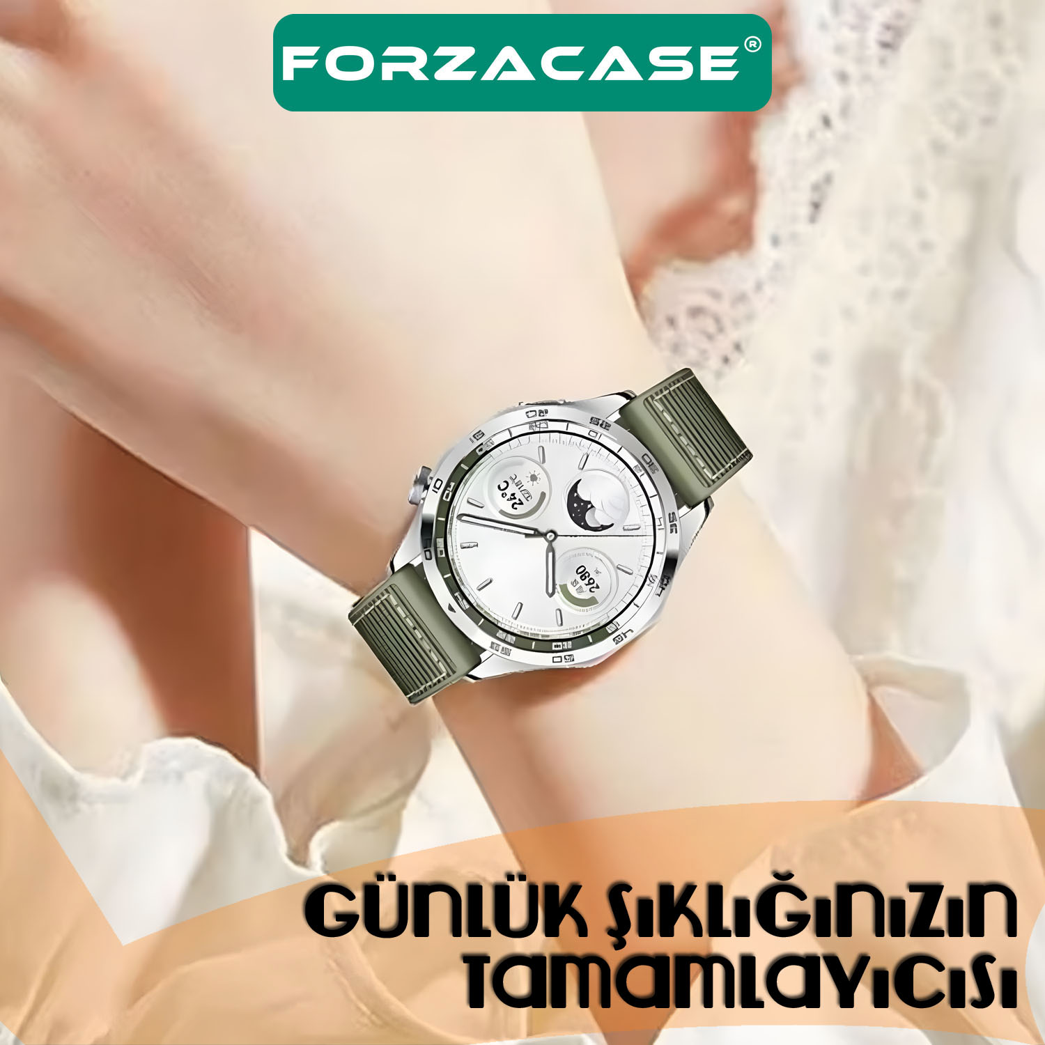 Forzacase Samsung Watch Active 2 40 mm ile uyumlu Dikişli Kumaş Görünüm Silikon Kordon Kayış FC1059