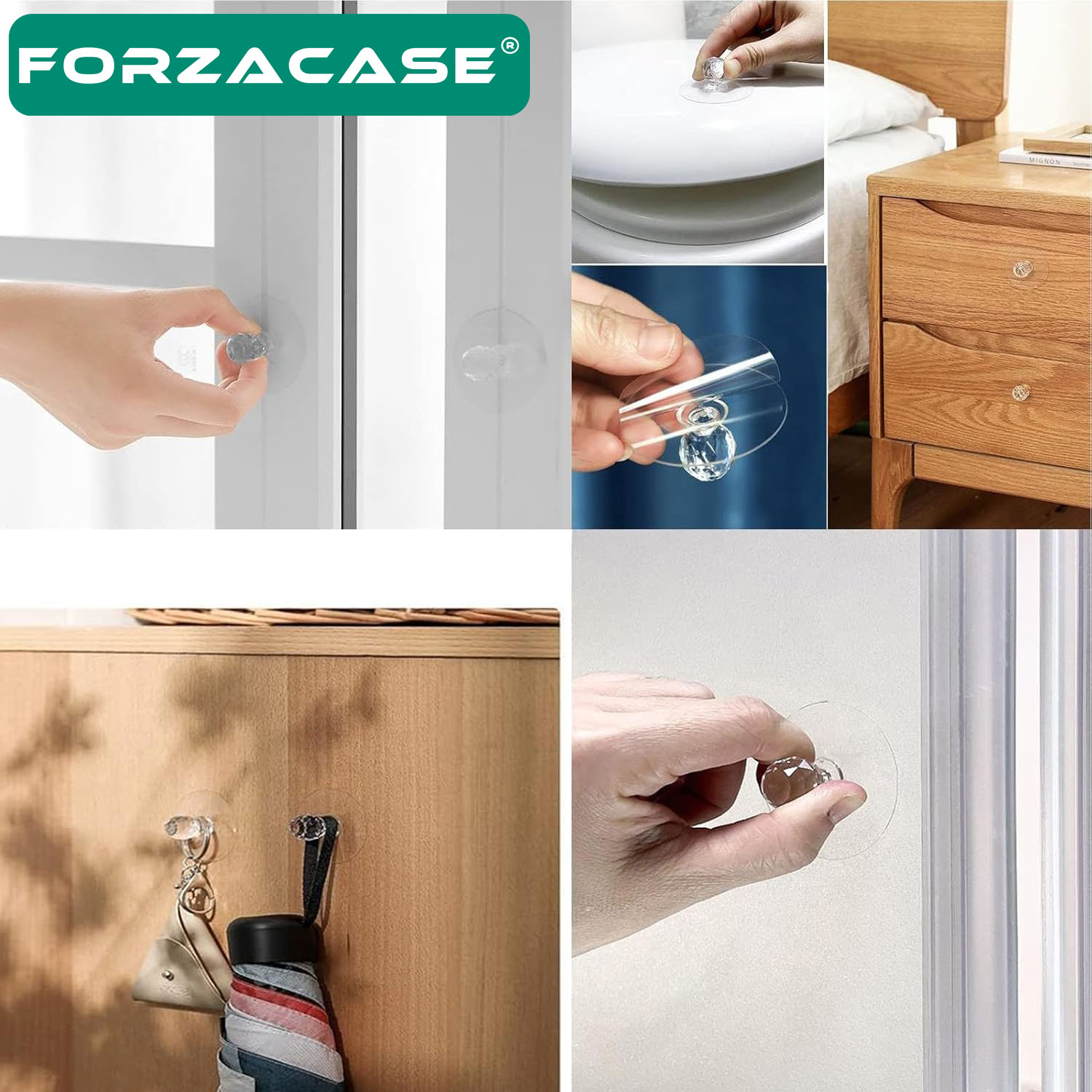 Forzacase Yapışkanlı Kristal Başlıklı Dolap Çekmece Klozet Tutacak Kulpu Mutfak Askısı 4 Adet- FC918