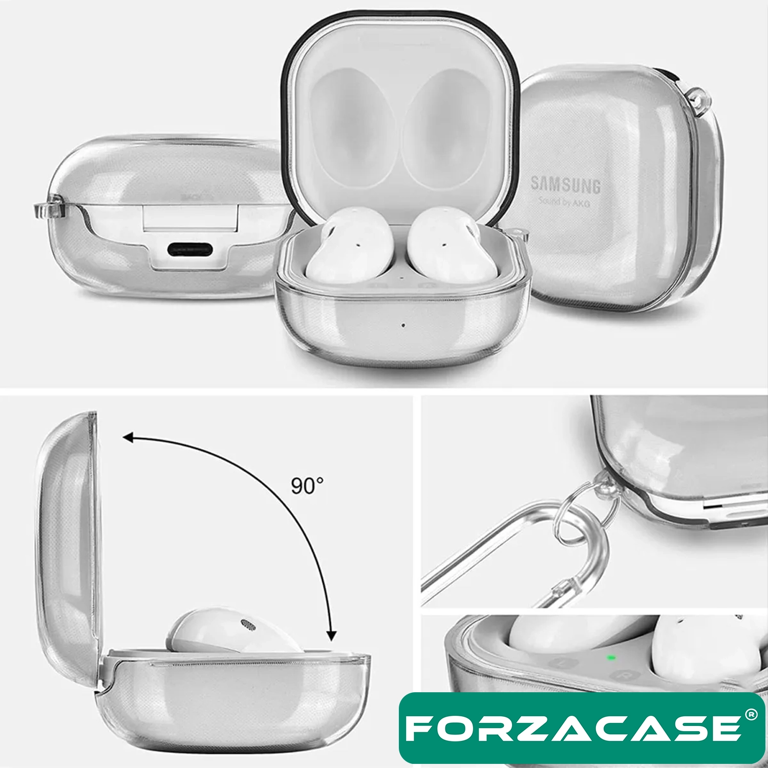 Forzacase Samsung Galaxy Buds Core (2025) / FE (2023) uyumlu Şeffaf Anahtar Askılıklı Kulaklık Kılıfı - FC927