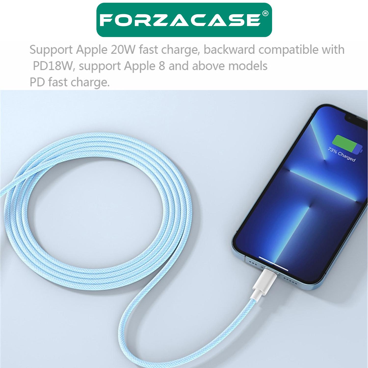 Forzacase 3A Type-C to Lightning Renkli Örgülü Hızlı Şarj ve Veri Aktarım Kablosu 1 metre - FC929
