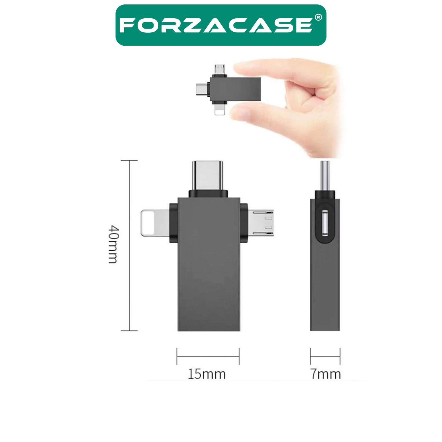 Forzacase Micro USB Type-C Lightning to 4in1 OTG USB Çevirici Kamera Flash Bellek Adaptör - FC930