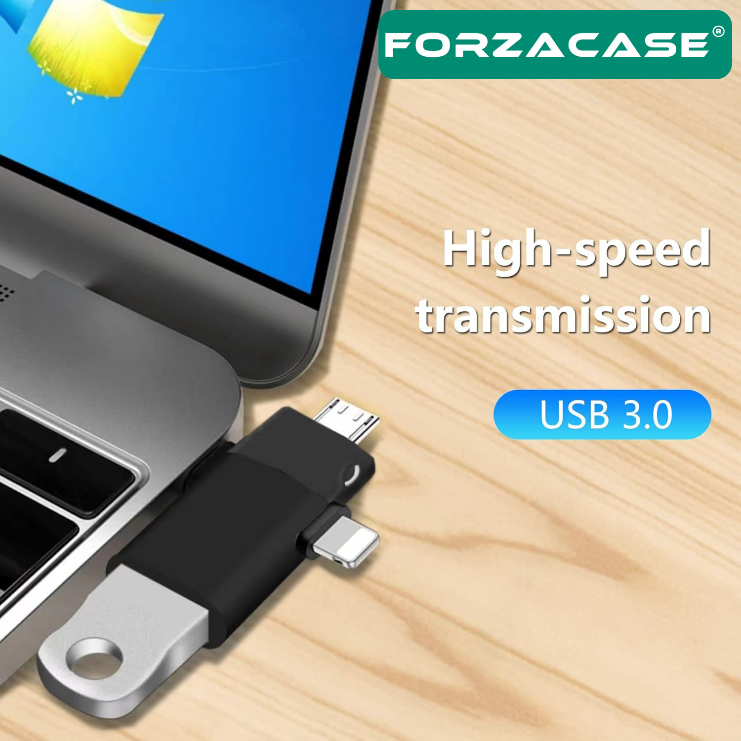 Forzacase Micro USB Type-C Lightning to 4in1 OTG USB Çevirici Kamera Flash Bellek Adaptör - FC930