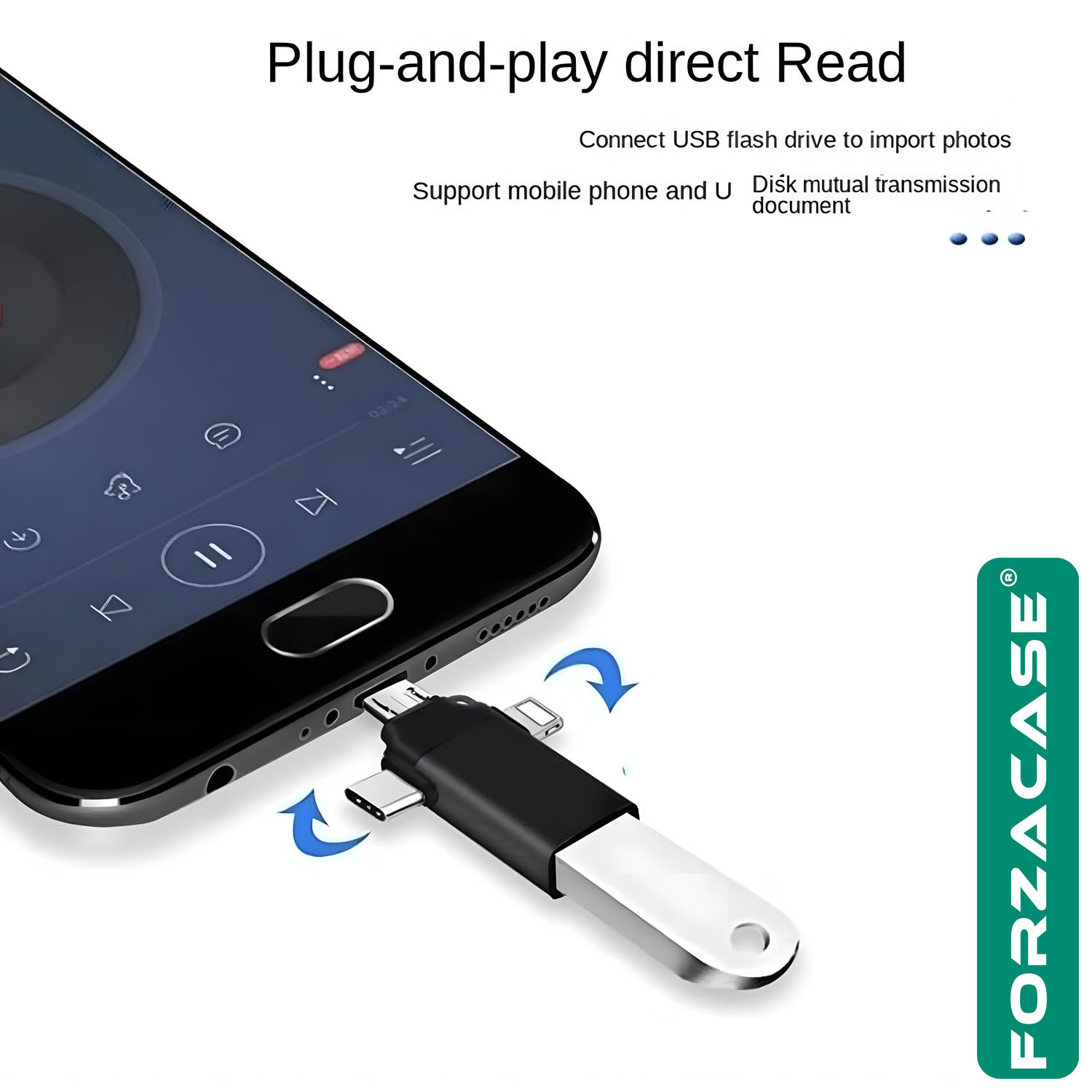 Forzacase Micro USB Type-C Lightning to 4in1 OTG USB Çevirici Kamera Flash Bellek Adaptör - FC930