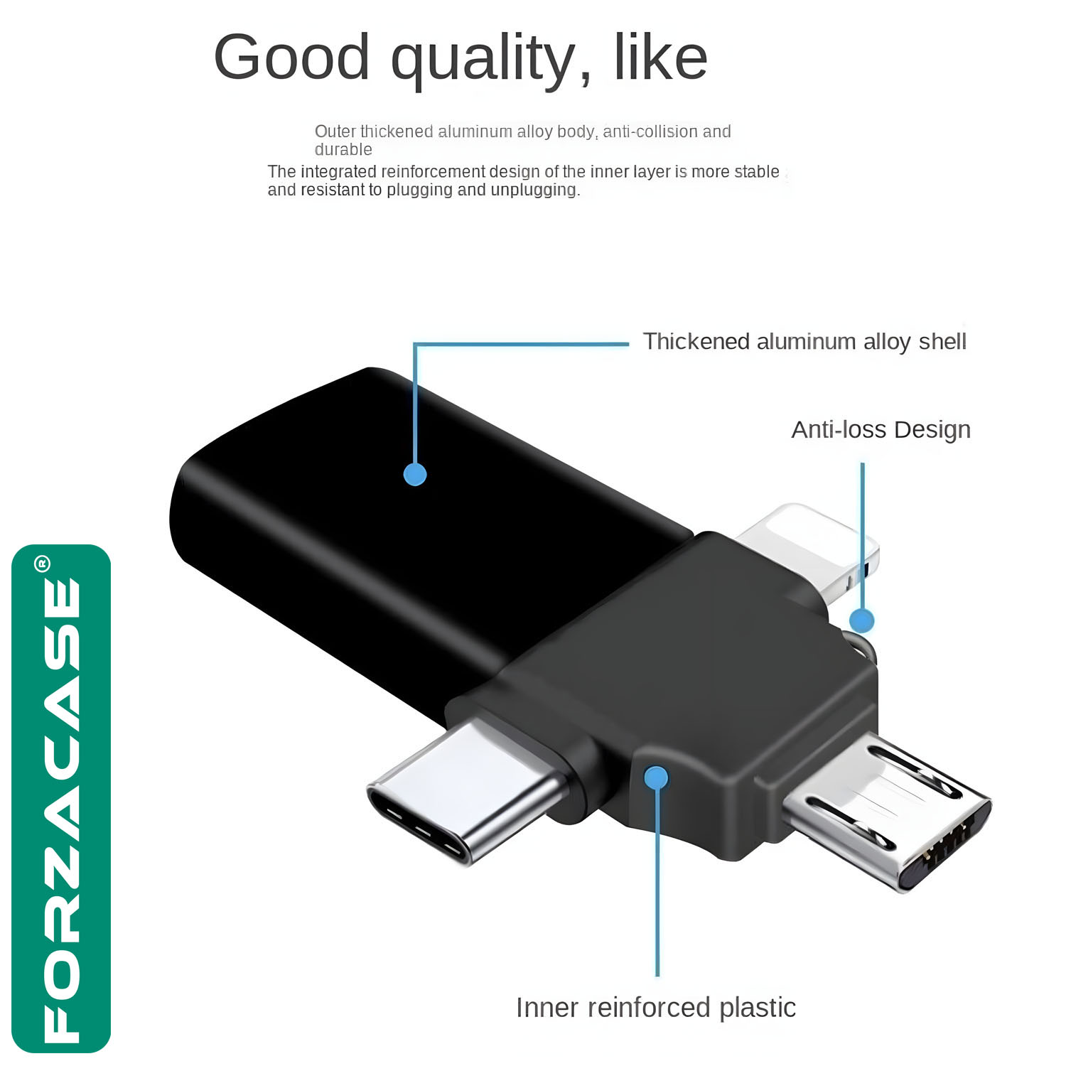 Forzacase Micro USB Type-C Lightning to 4in1 OTG USB Çevirici Kamera Flash Bellek Adaptör - FC930