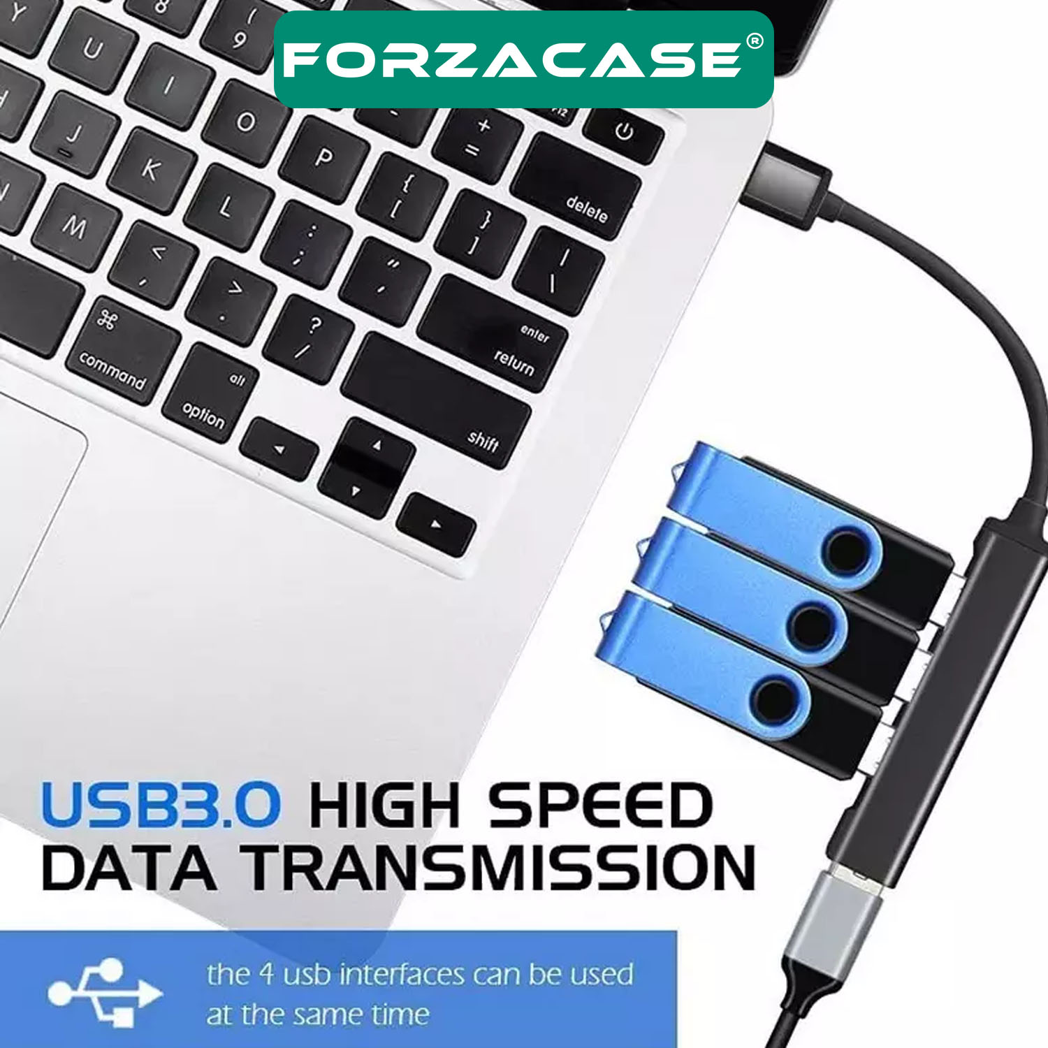 Forzacase Type-C Girişli 4in1 USB 2.0 / USB 3.0 Port Çoğaltıcı Hub OTG Adaptör USB Çoklayıcı - FC931