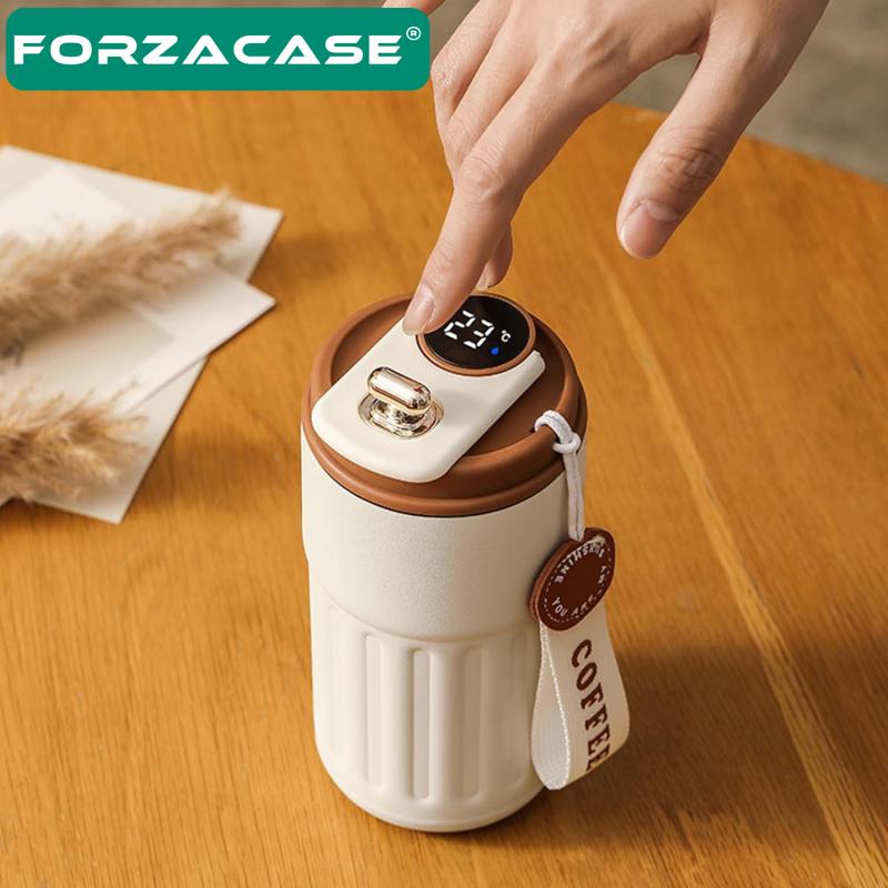Forzacase 316 Paslanmaz Çelik Termometreli 450 ml 6 Saat Sıcak Soğuk Tutan Çay Kahve Termosu - FC944