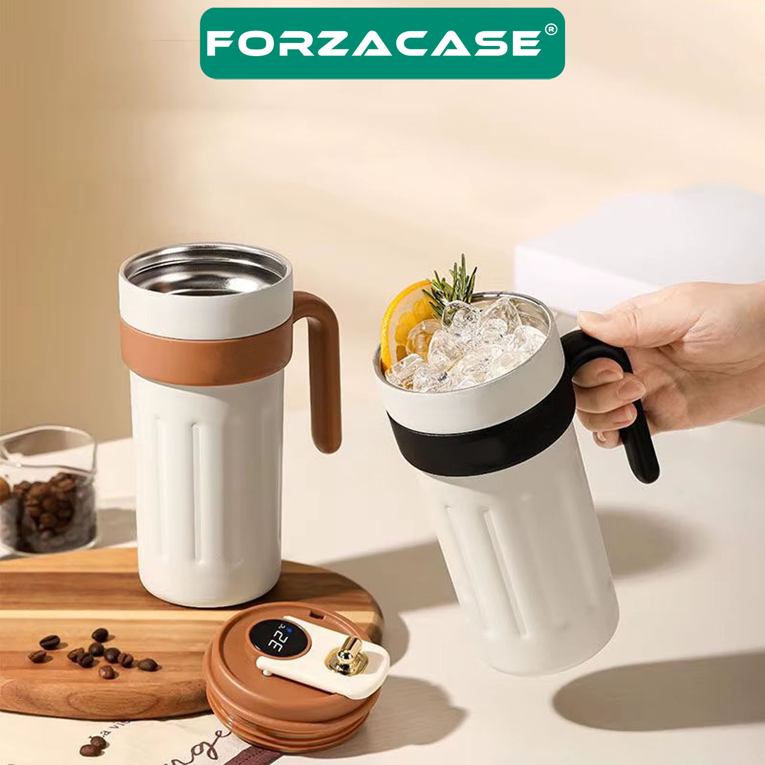 Forzacase 316 Paslanmaz Çelik Termometreli 650 ml 6 Saat Sıcak Soğuk Tutan Kulplu Termos - FC945