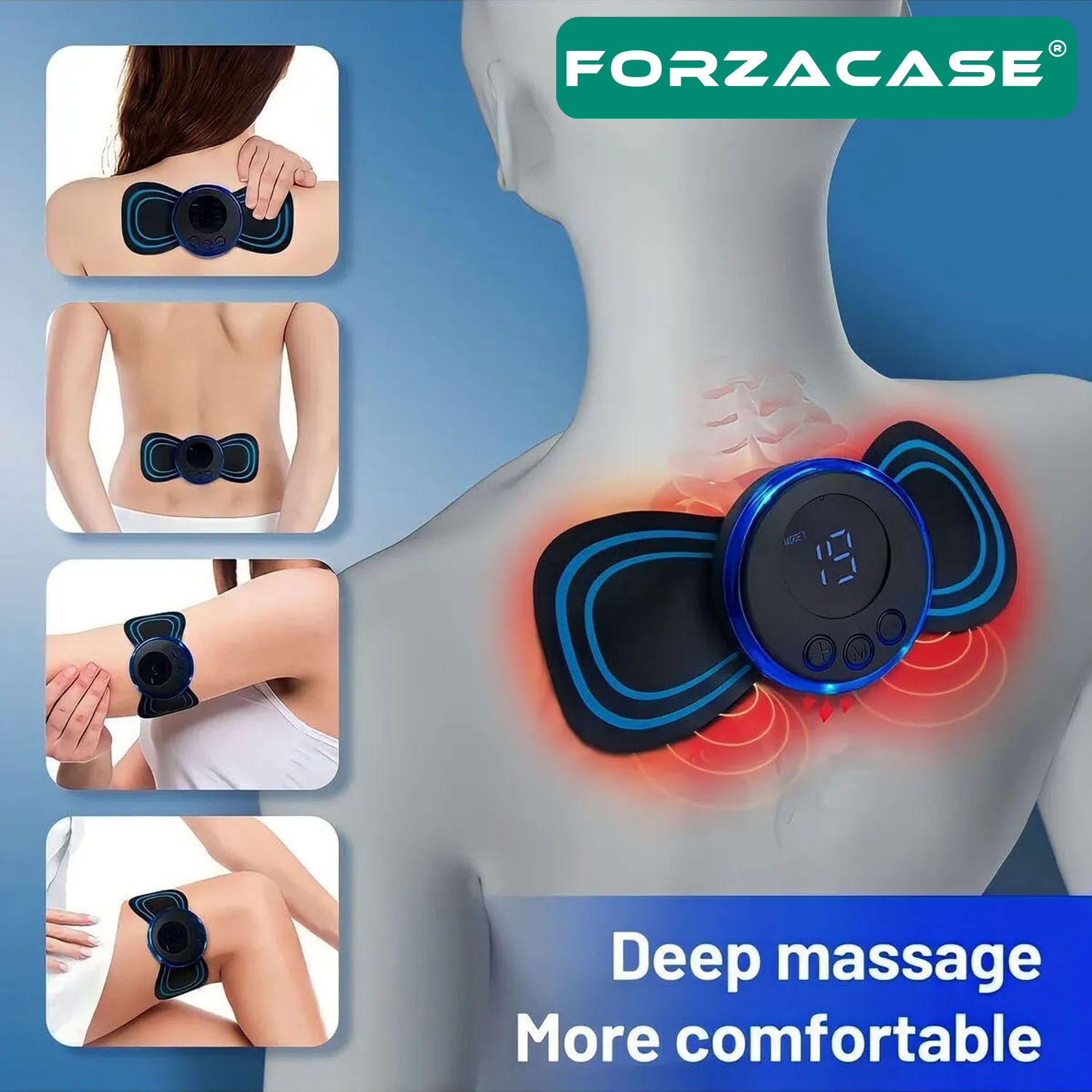 Forzacase 8 Modlu Mini Şarjlı Kelebek LCD Ekran Boyun Omuz Kol Sırt Elektrikli Masaj Bantı - FC949