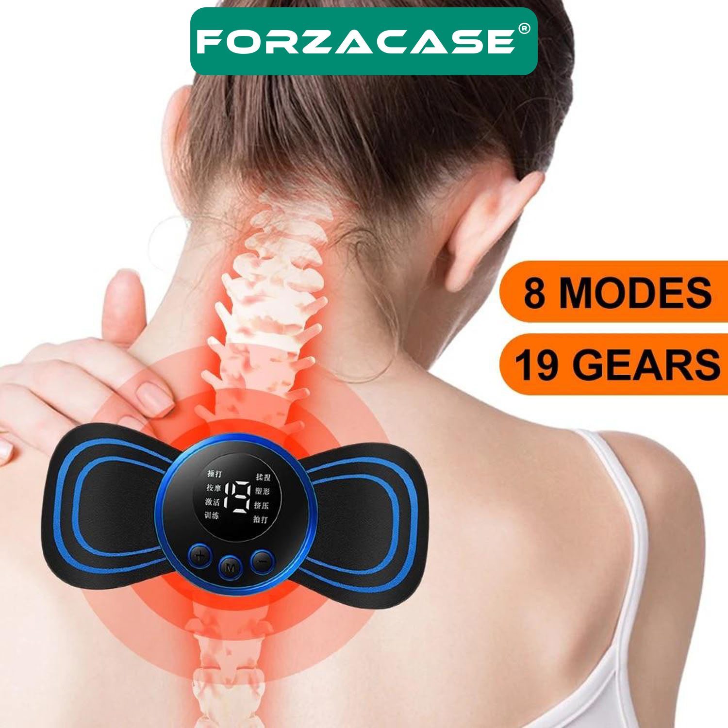 Forzacase 8 Modlu Mini Şarjlı Kelebek LCD Ekran Boyun Omuz Kol Sırt Elektrikli Masaj Bantı - FC949