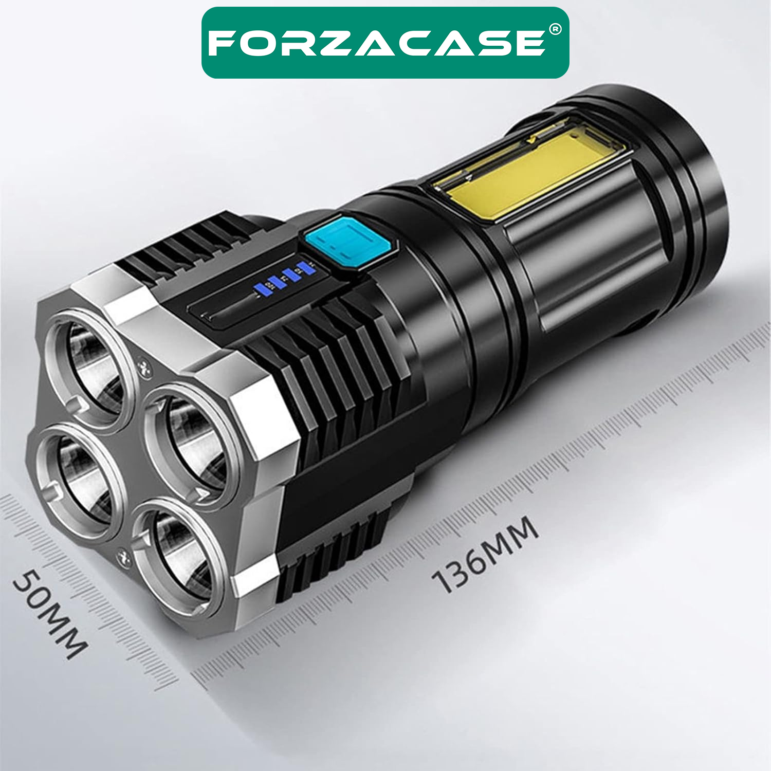 Forzacase Güçlü 4 Ledli Şarj Edilebilir Çakarlı 4 Fonksiyonlu Outdoor Kamp El Feneri - FC954