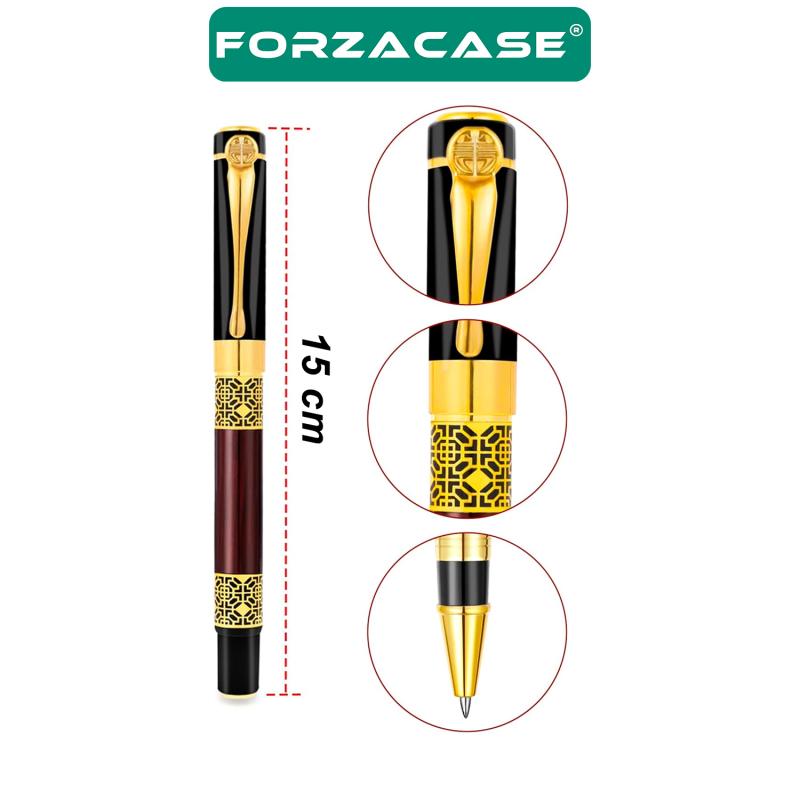 Forzacase Lüks Görünümlü Gold Desen İşlemeli Kutulu Metal Roller Kalem - FC956
