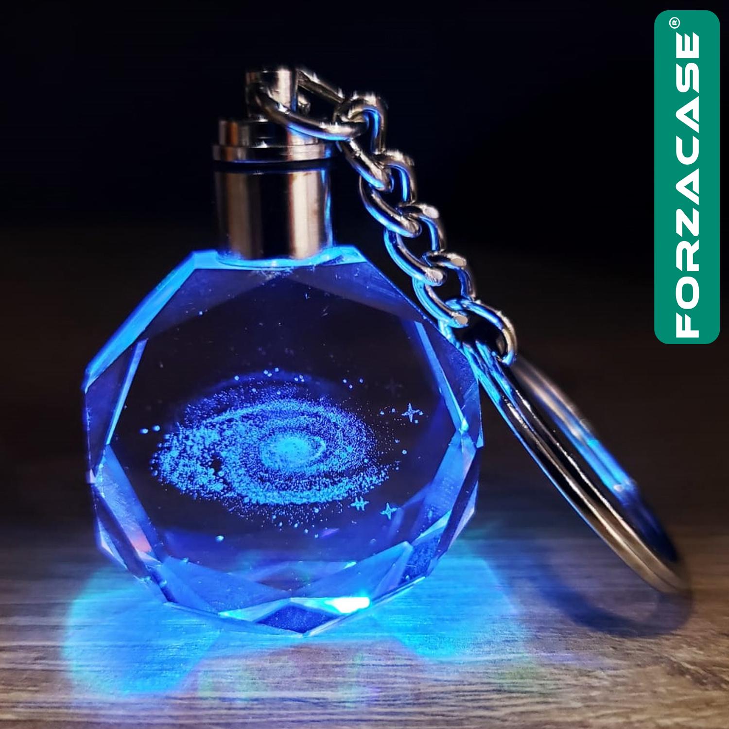 Forzacase 3D Kristal Galaxy Gezegen Tasarımlı Renk Değiştiren Işıklı Araba Ev Anahtarlık - FC959