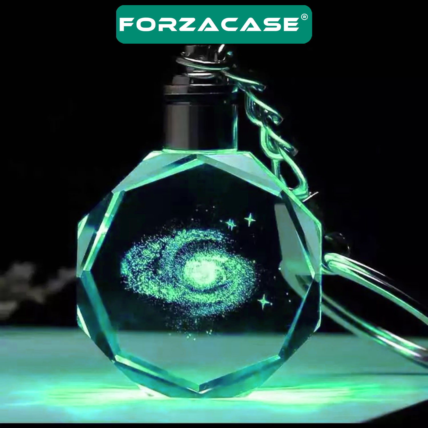 Forzacase 3D Kristal Galaxy Gezegen Tasarımlı Renk Değiştiren Işıklı Araba Ev Anahtarlık - FC959