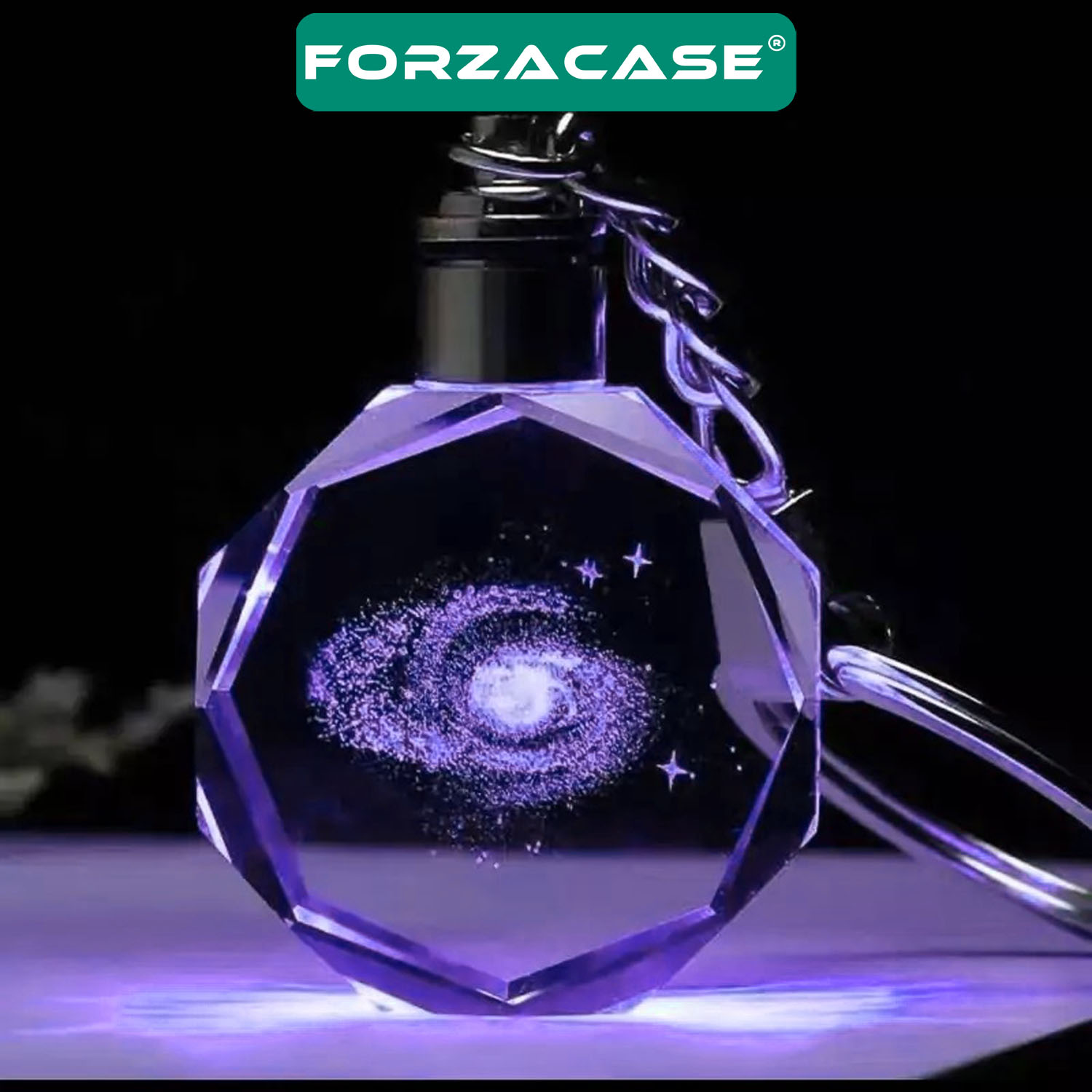 Forzacase 3D Kristal Galaxy Gezegen Tasarımlı Renk Değiştiren Işıklı Araba Ev Anahtarlık - FC959