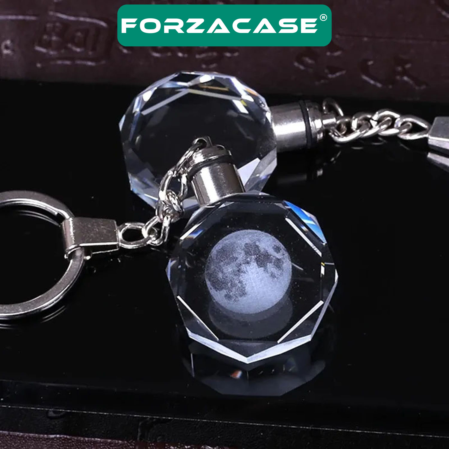 Forzacase 3D Kristal Dolunay Tasarımlı Renk Değiştiren Işıklı Araba Ev Anahtarlık - FC960
