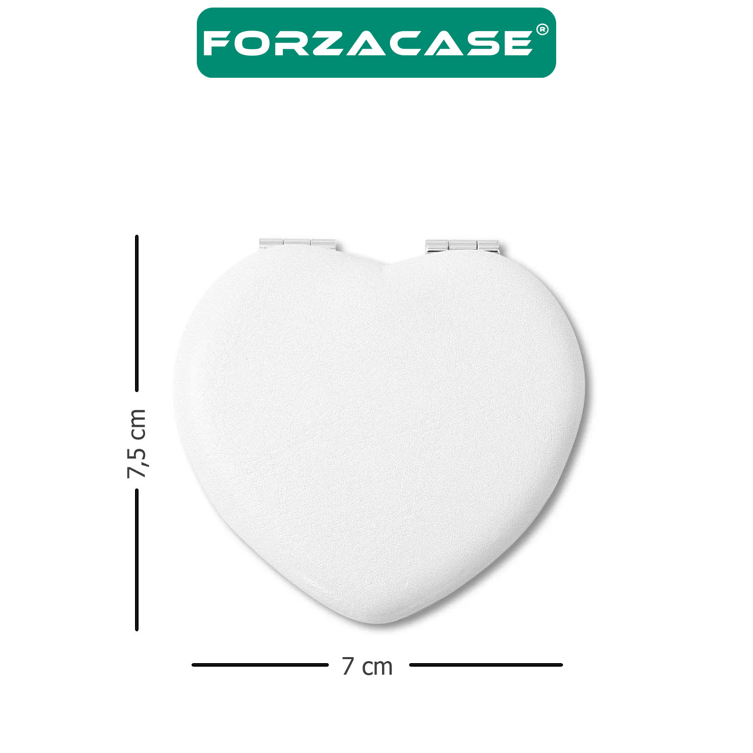 Forzacase Kadınlara Özel Ayna Beyaz Suni Deri Kalp Şeklinde Makyaj Aynası 7 cm - FC961