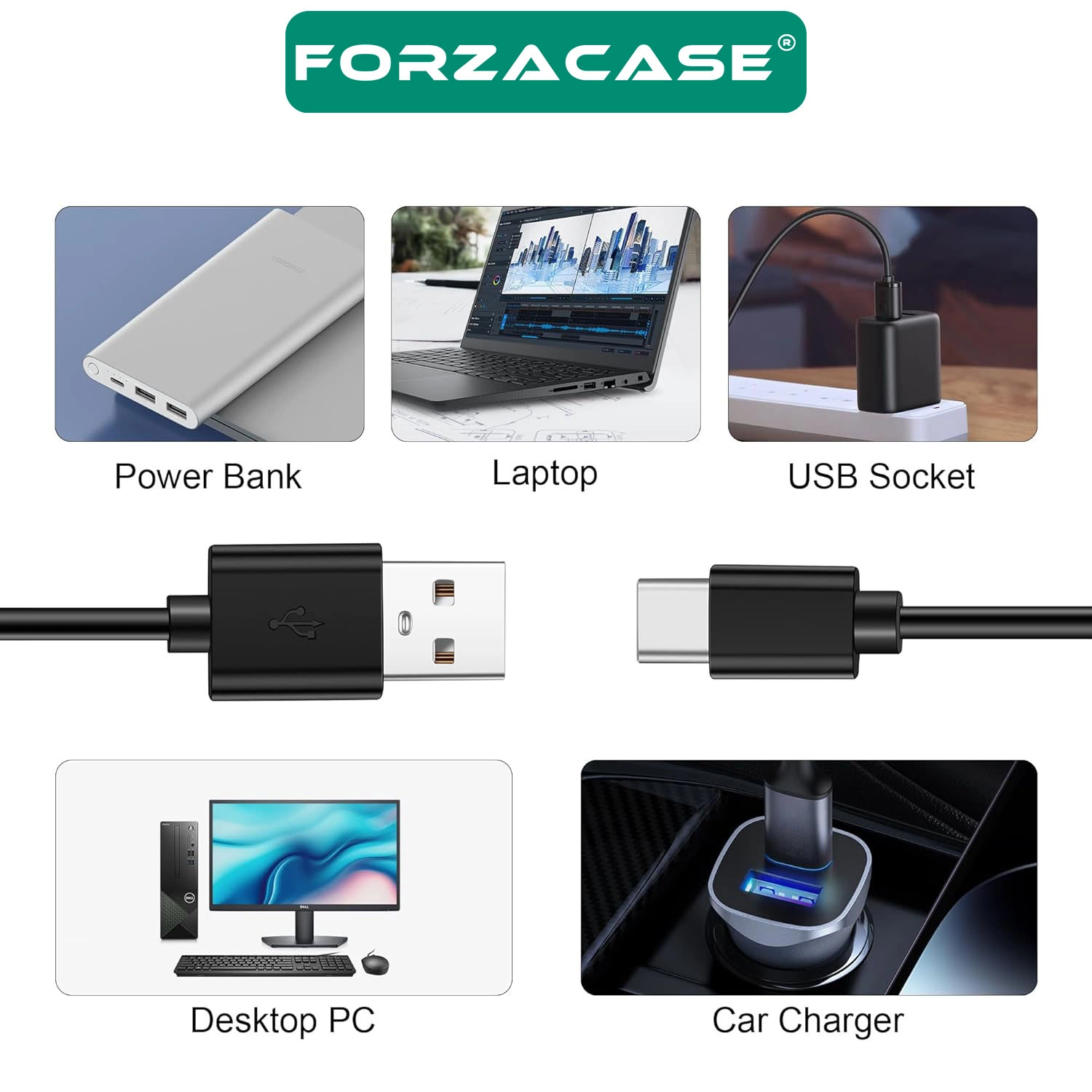Forzacase 3A Type-C USB Şarj ve Data Kablosu 2 metre Siyah - FC965