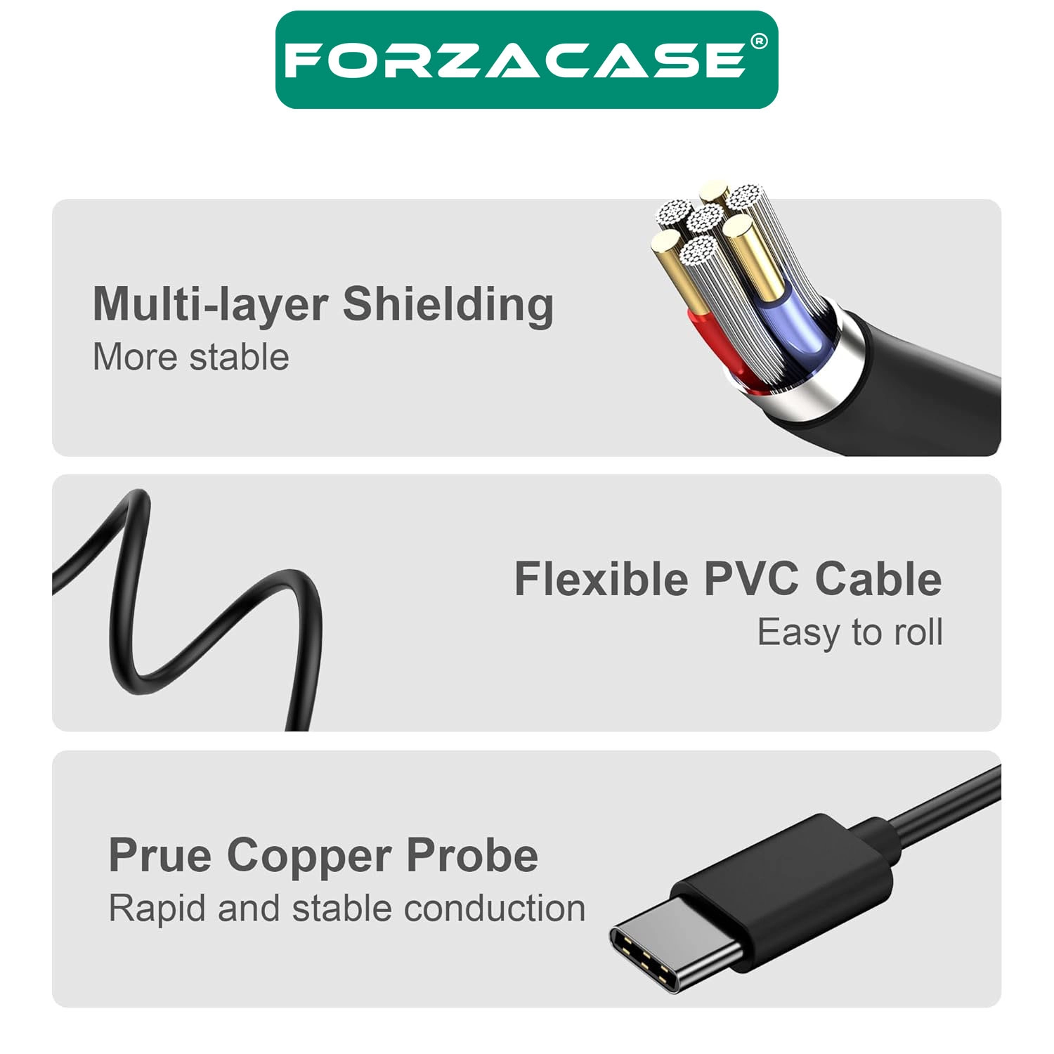Forzacase 3A Type-C USB Şarj ve Data Kablosu 2 metre Siyah - FC965