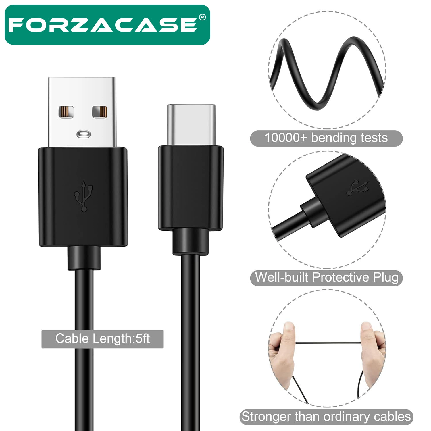 Forzacase 3A Type-C USB Şarj ve Data Kablosu 2 metre Siyah - FC965