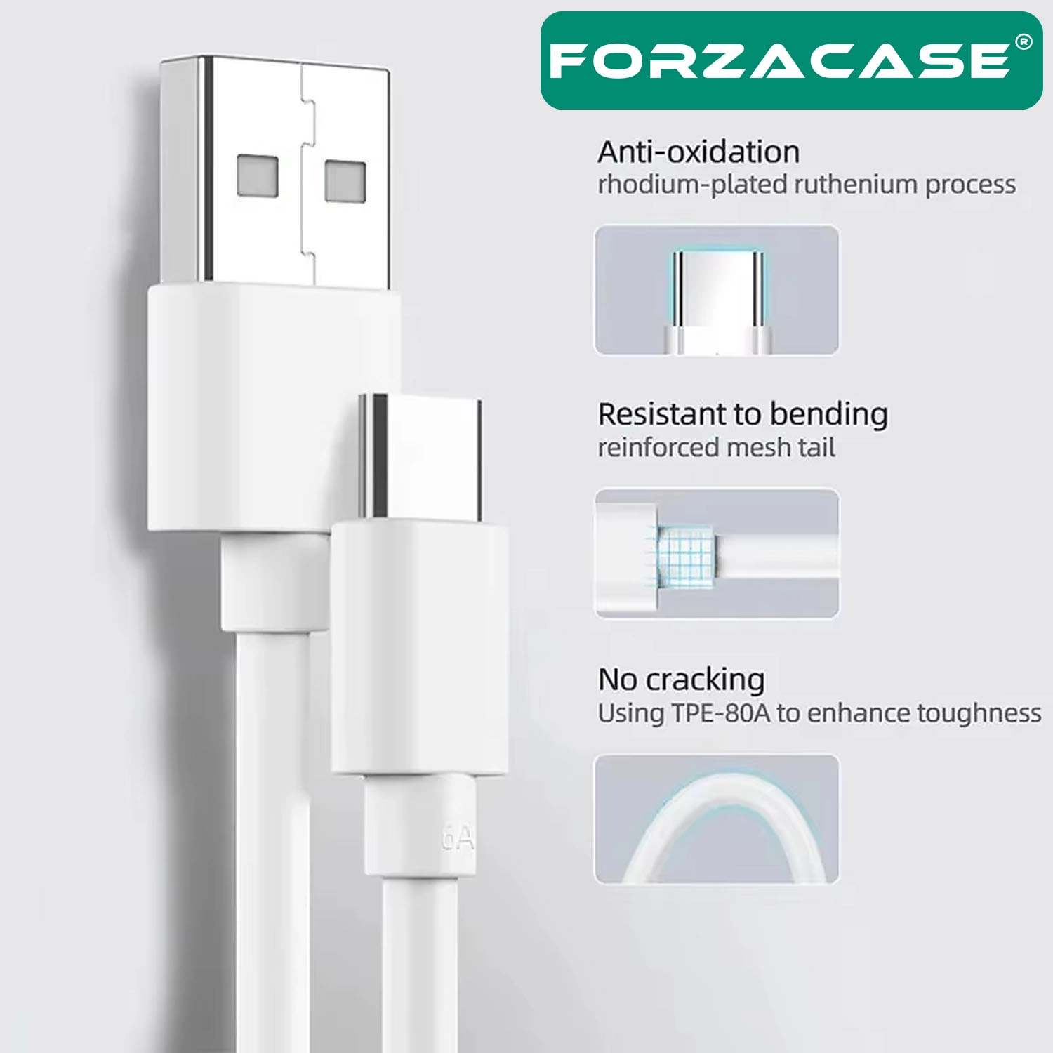 Forzacase 3A Type-C USB Şarj ve Data Kablosu 5 metre Beyaz - FC1162