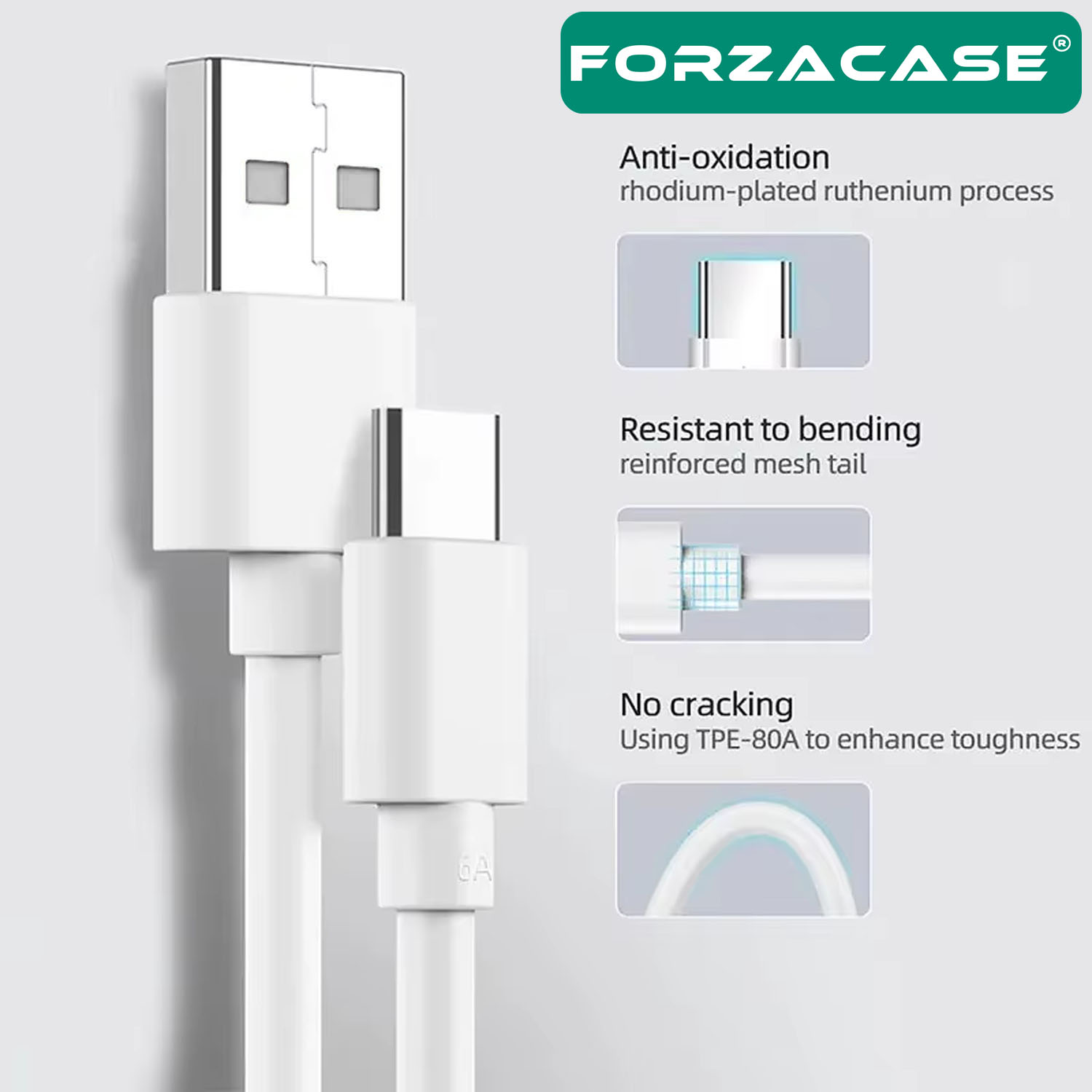 Forzacase 3A Type-C USB Şarj ve Data Kablosu 3 metre Beyaz - FC971