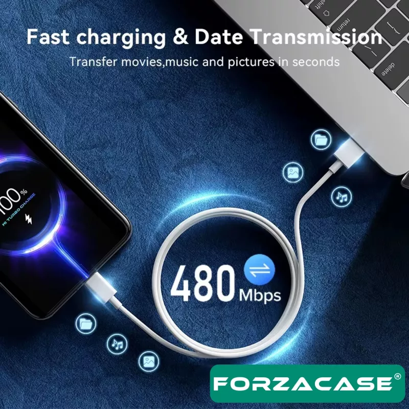 Forzacase 3A Type-C USB Şarj ve Data Kablosu 5 metre Beyaz - FC1162