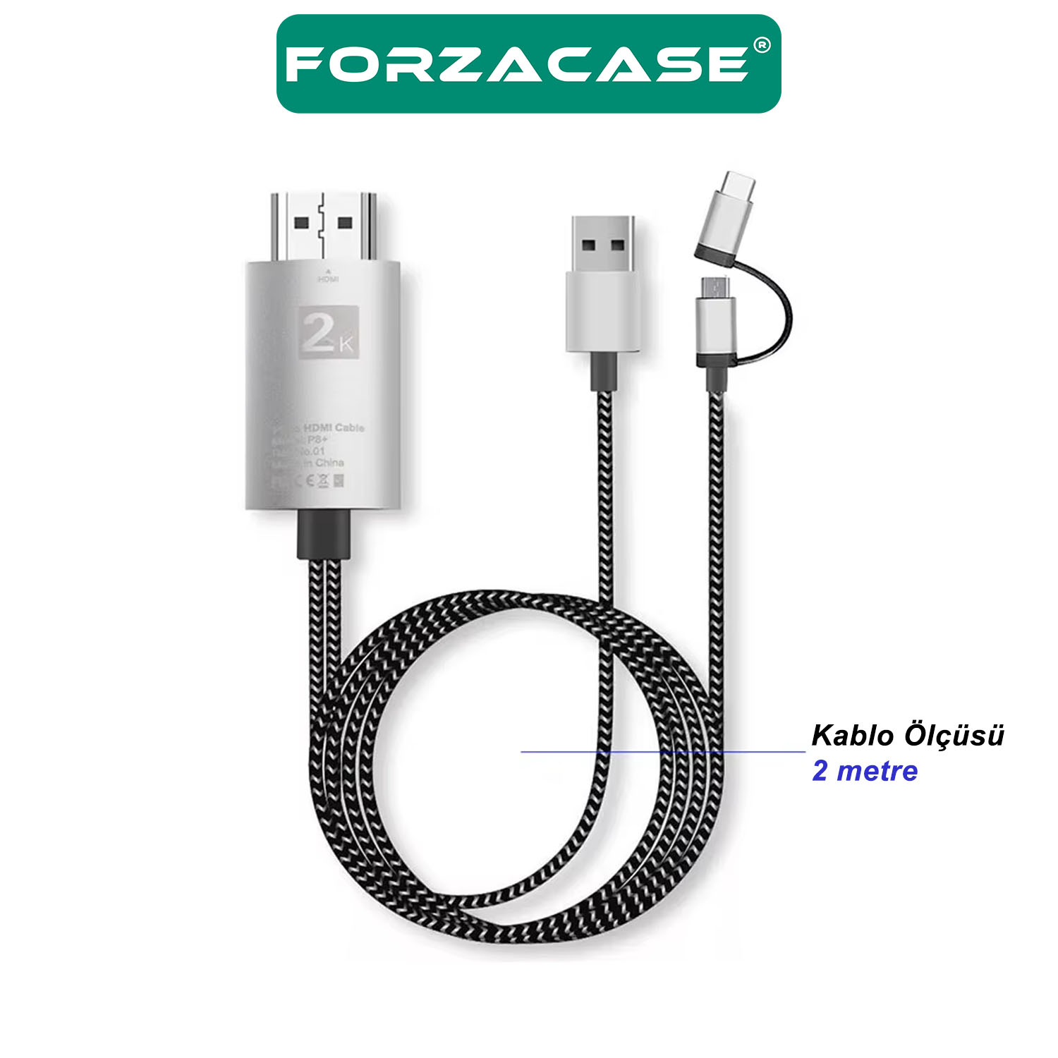 Forzacase 1080p 60 hz Görüntü Aktarıcı Kablo Type-C Micro USB to HDMI Dönüştürücü - FC975