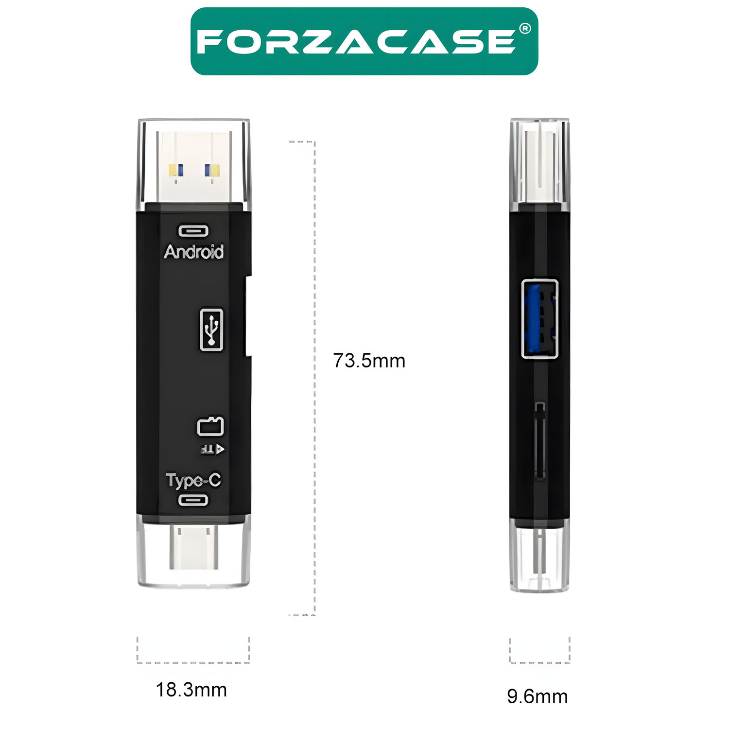 Forzacase USB 3.0 Type-C Micro USB Kart Okuyucu 5in1 USB OTG Micro SD/TF Çevirici - FC983