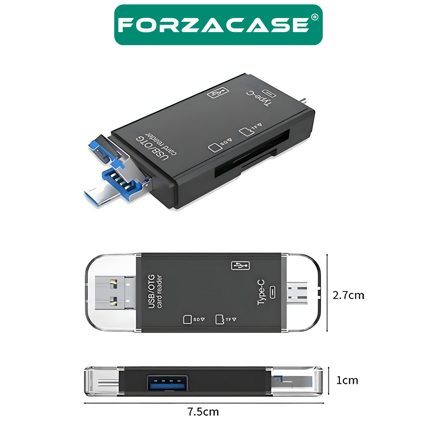 Forzacase USB 3.0 Type-C Micro USB Kart Okuyucu 6in1 USB OTG SD/TF Çok Fonksiyonlu Çevirici - FC984