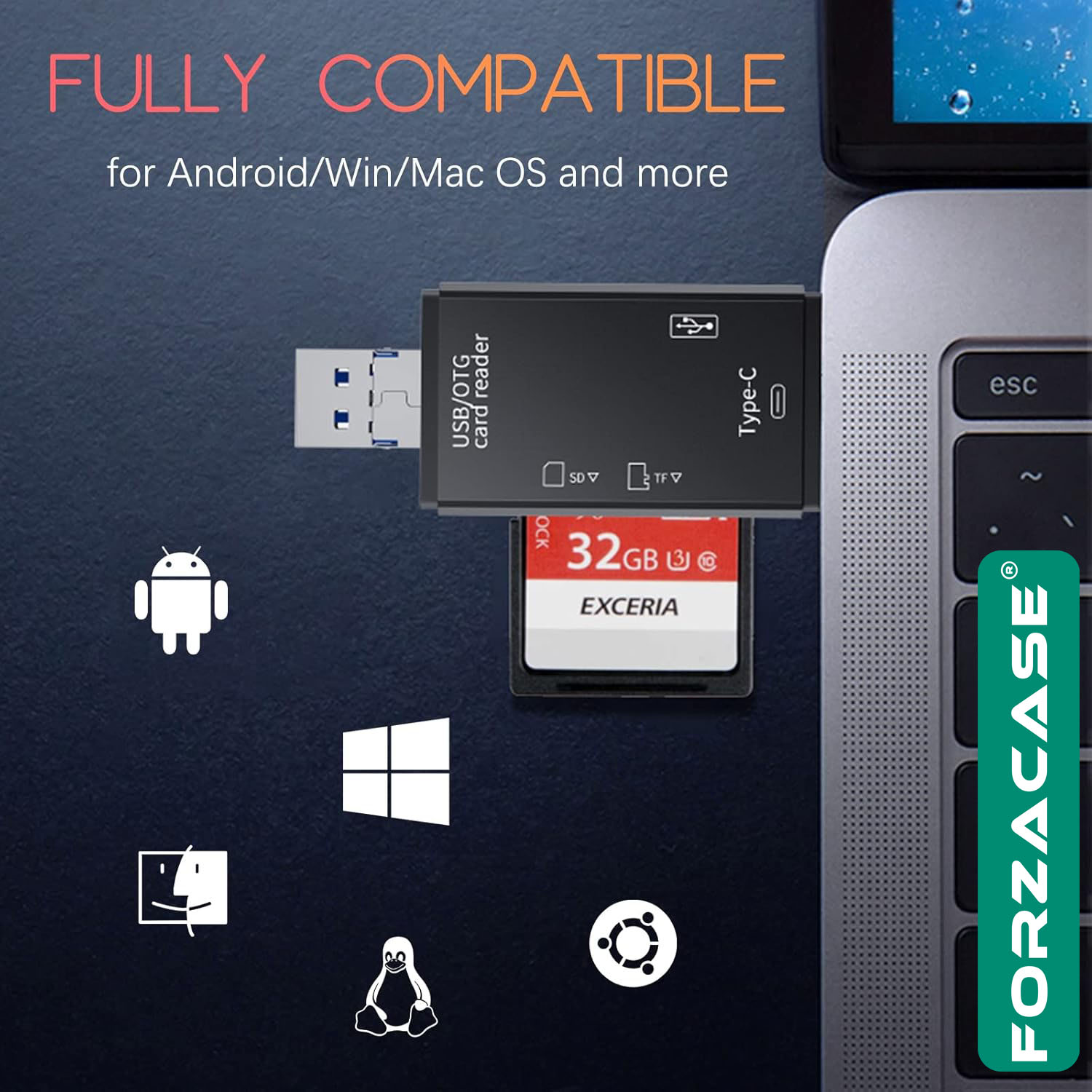 Forzacase USB 3.0 Type-C Micro USB Kart Okuyucu 6in1 USB OTG SD/TF Çok Fonksiyonlu Çevirici - FC984
