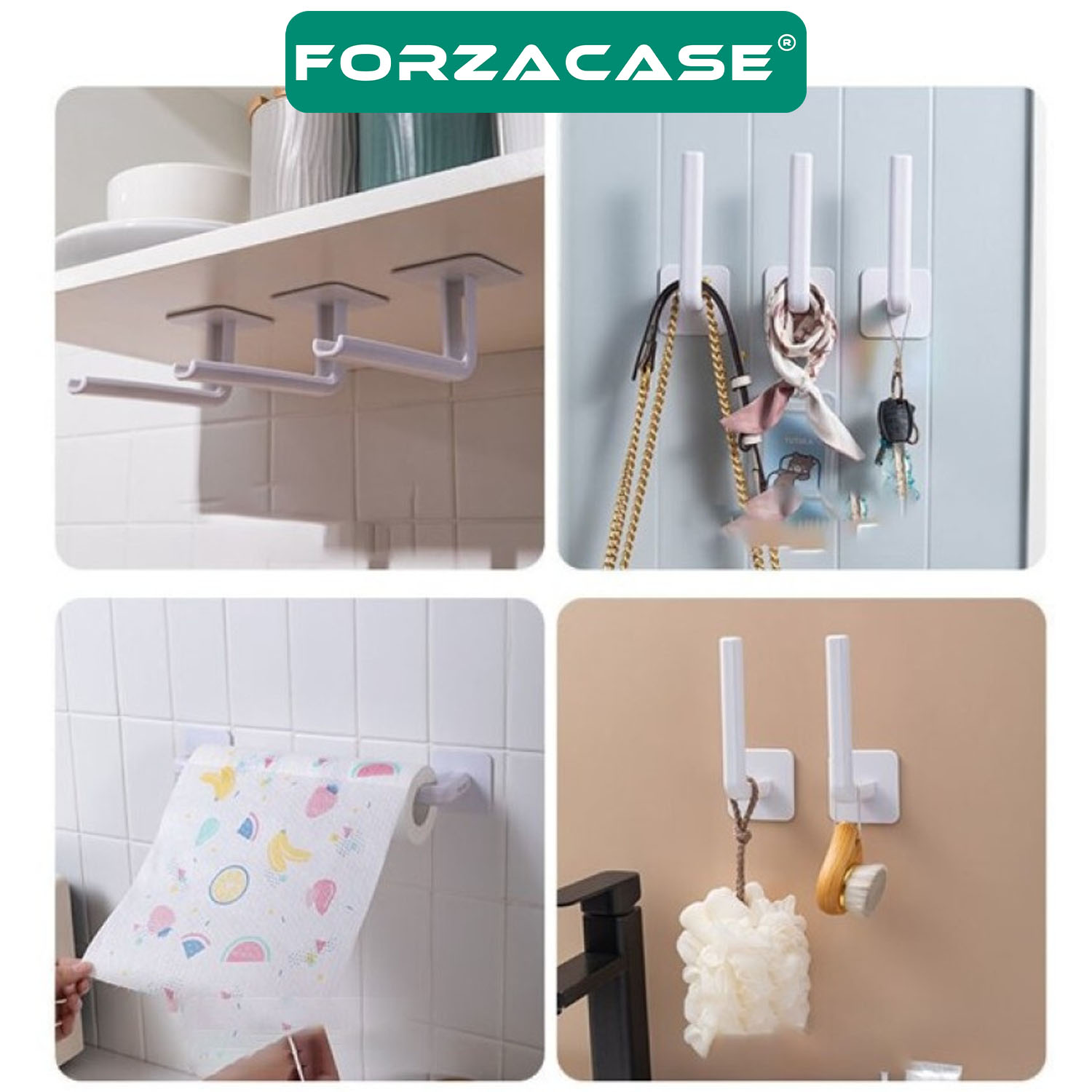 Forzacase 2 Adet Yapışkanlı Çok Amaçlı Pratik Banyo Mutfak Balkon Havlu Askısı - FC988