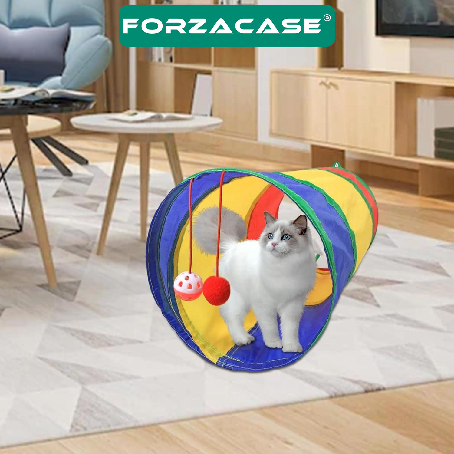 Forzacase Katlanır Gökkuşağı Oyuncak Toplu Eğlenceli Kedi Oyun Tüneli 25x50cm - FC990