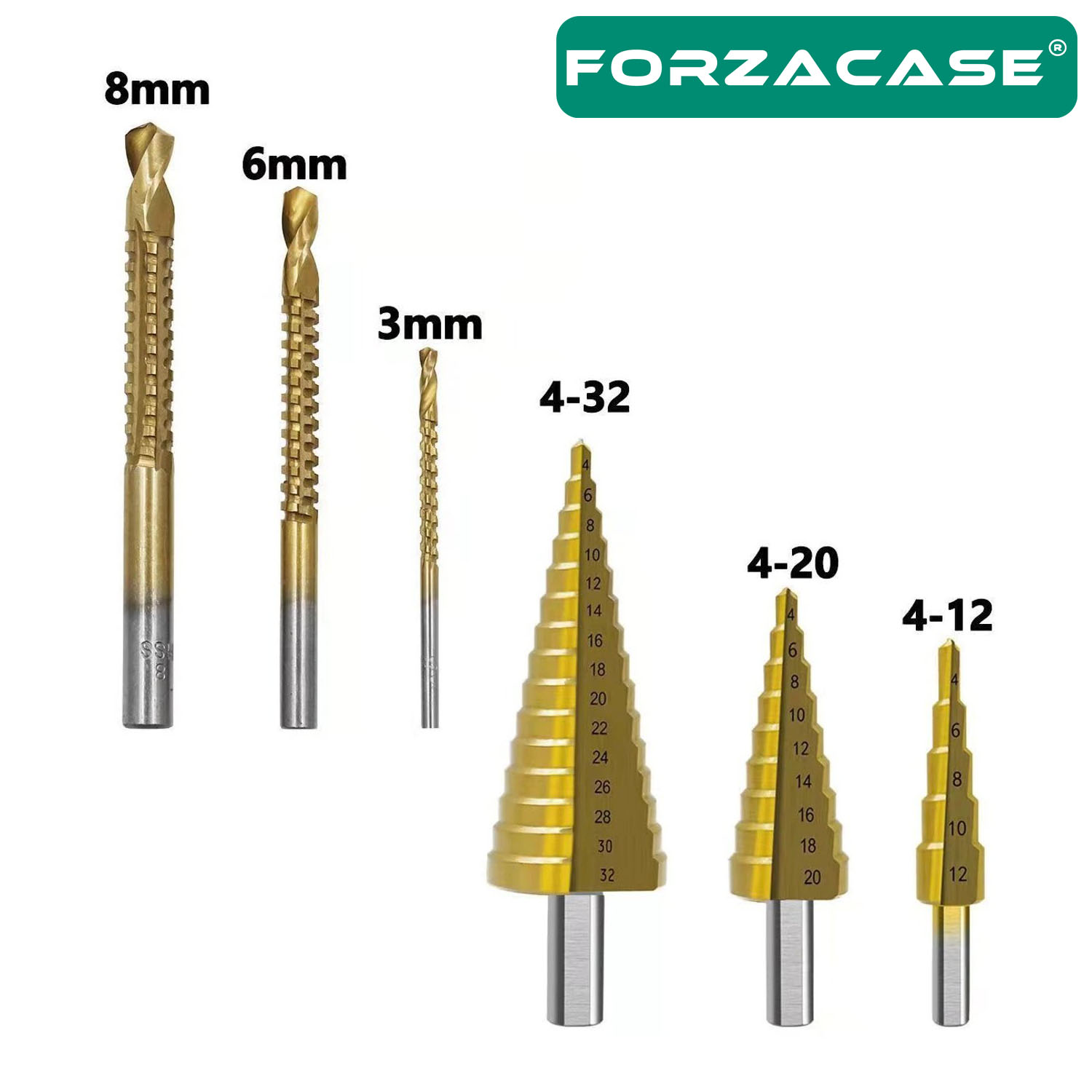 Forzacase 6 Parça Paslanmaz Matkap Ucu Kademeli Sac Delme Aparat Seti - FC991