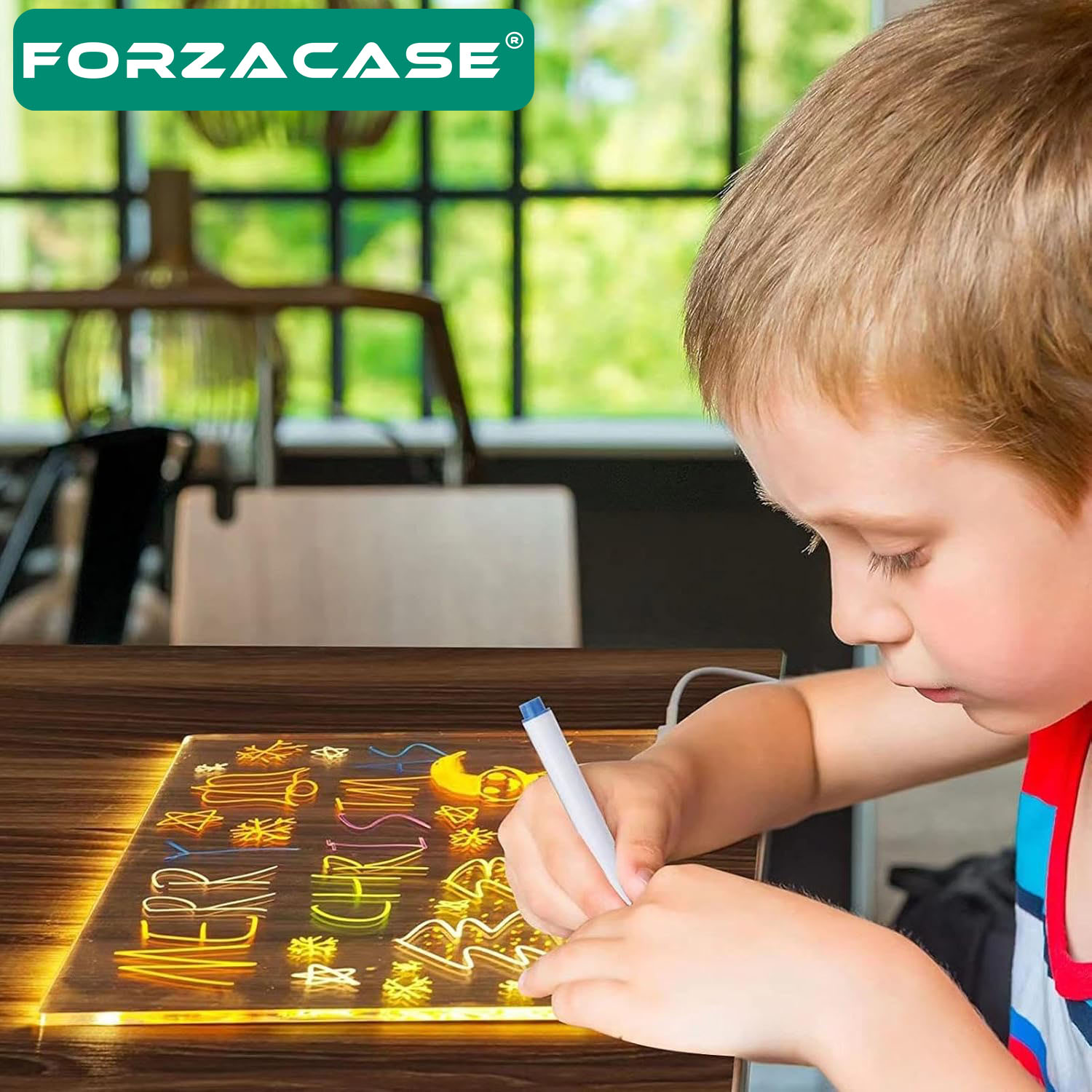Forzacase Neon Led Işıklı 20x30 cm Yazı Çizim Tahtası + Ayarlanabilir Stant ve 7 Adet Kalem - FC994