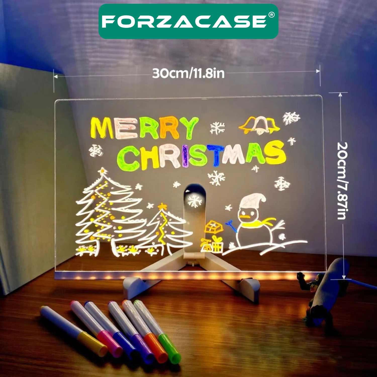 Forzacase Neon Led Işıklı 20x30 cm Yazı Çizim Tahtası + Ayarlanabilir Stant ve 7 Adet Kalem - FC994