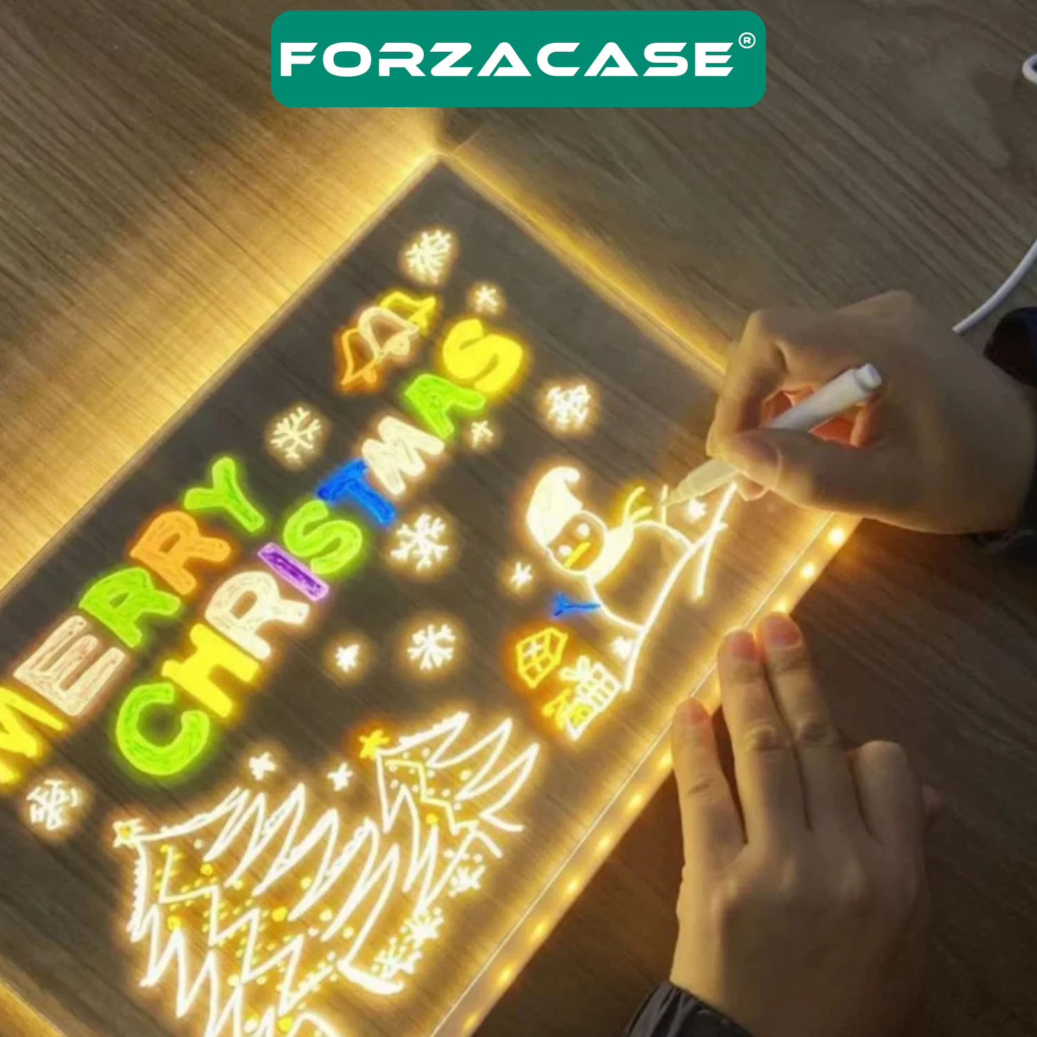 Forzacase Neon Led Işıklı 20x30 cm Yazı Çizim Tahtası + Ayarlanabilir Stant ve 7 Adet Kalem - FC994