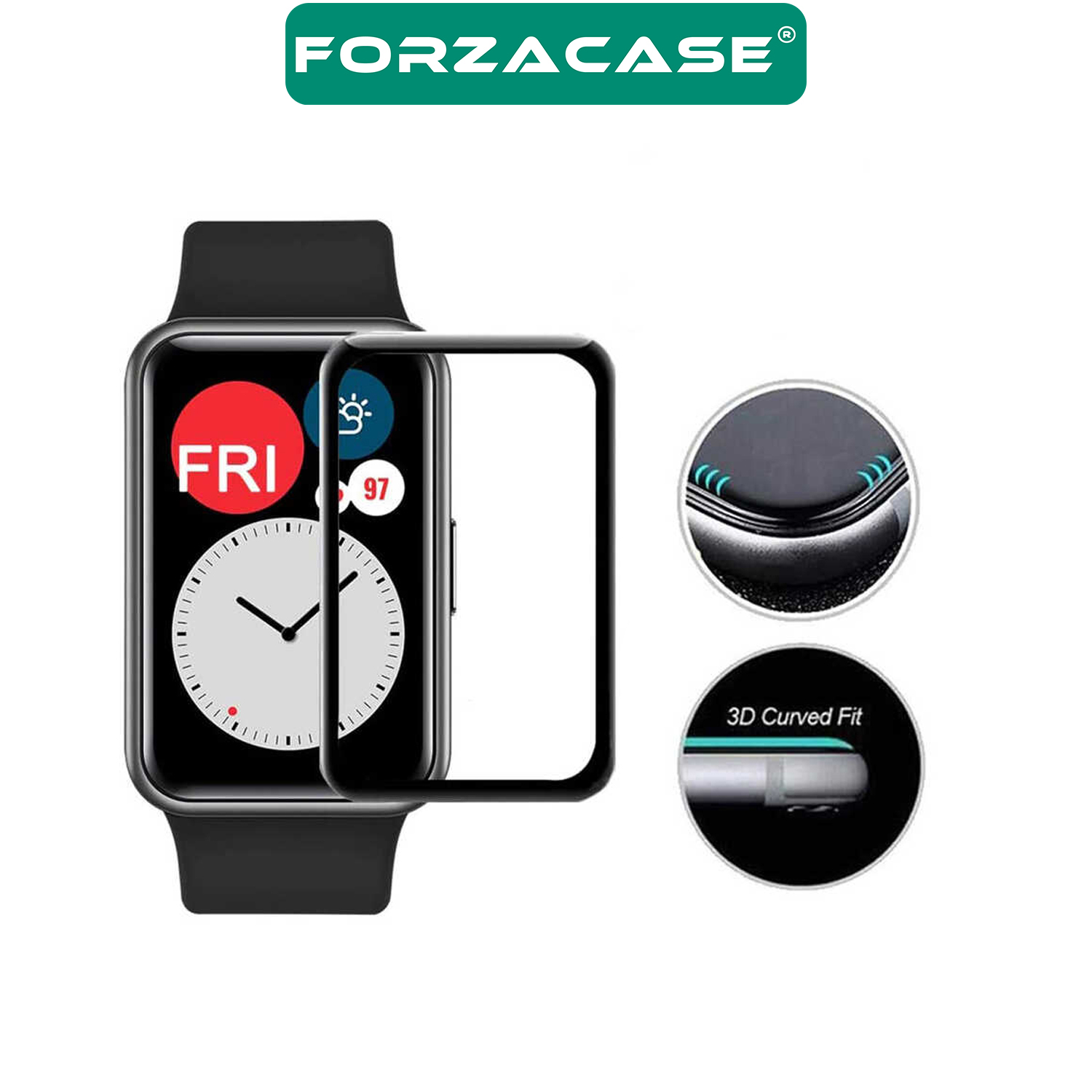 Forzacase Huawei Watch Fit 2 için Çerçeveli Tam Kaplayan 3D Pet Ekran Koruyucu Film - FC016