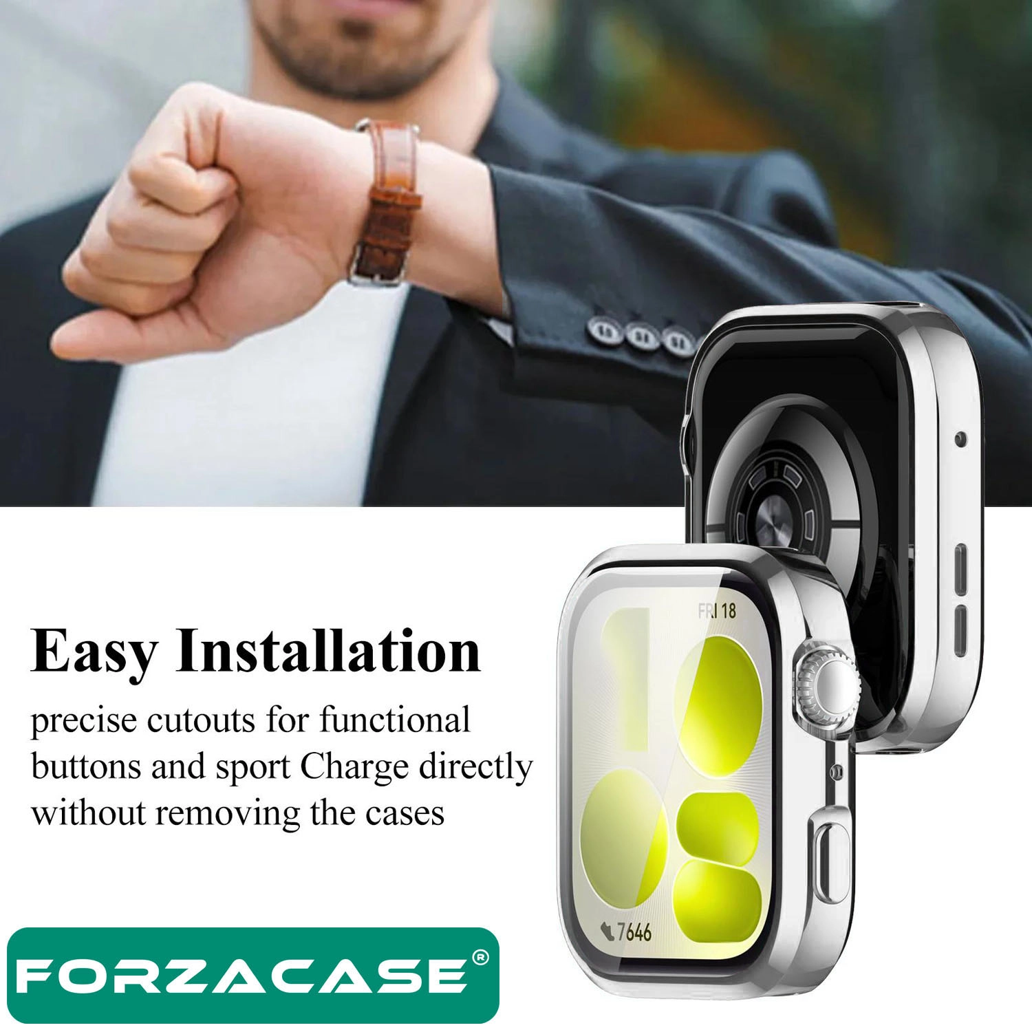 Forzacase Huawei Watch Fit 5 ile uyumlu Önü Kapalı Ekran Korumalı Silikon Kılıf - FC010