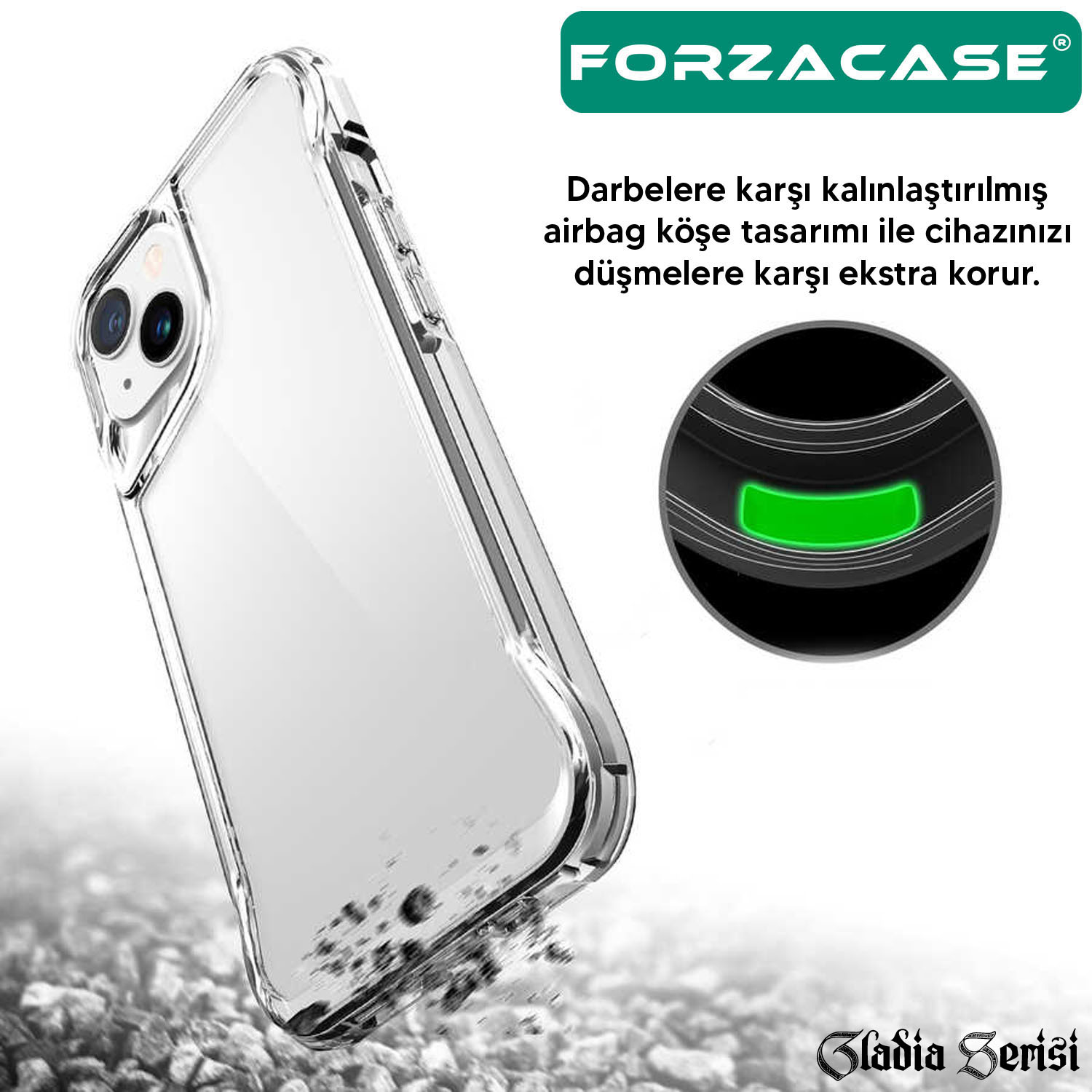 Forzacase iPhone 14 ile uyumlu Gladia Serisi Kamera Köşe Korumalı Sert Plastik Şeffaf Kılıf