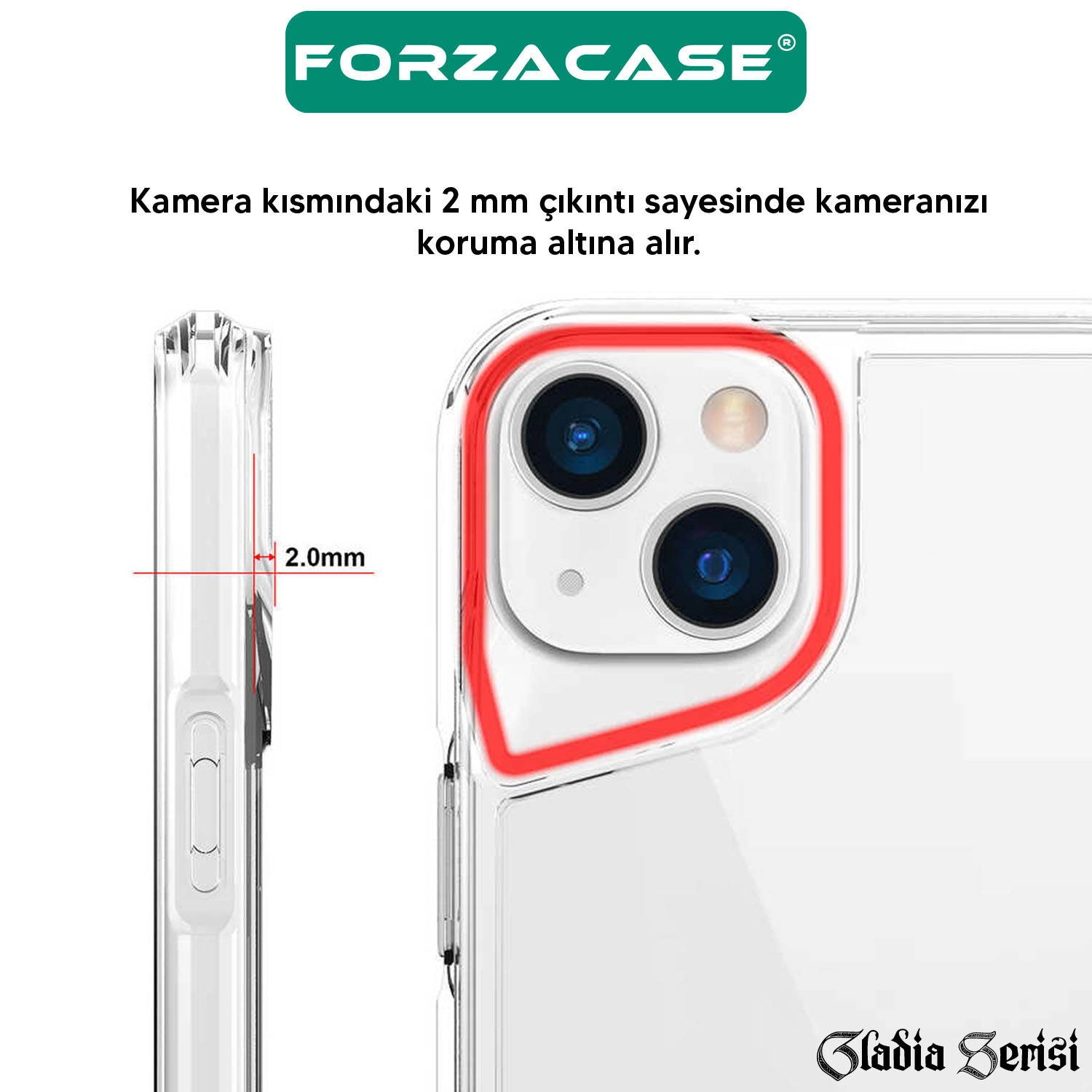 Forzacase iPhone 17 ile uyumlu Gladia Serisi Kamera Köşe Korumalı Sert Plastik Şeffaf Kılıf