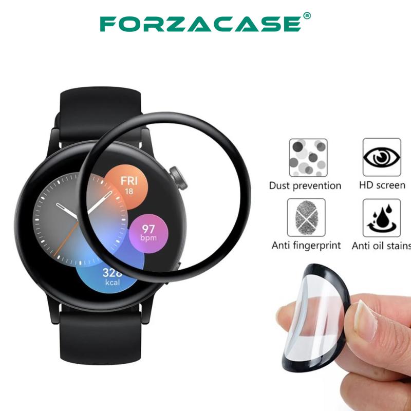 Forzacase Huawei Watch GT3 42mm için Kancalı Kumaş Kordon Kayış + Ekran Koruma Filmi - FC246