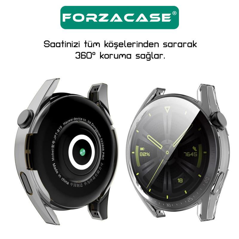 Forzacase Huawei Watch GT 3 46mm ile uyumlu Önü Kapalı Ekran Korumalı Silikon Kılıf - FC010
