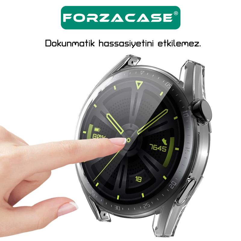 Forzacase Huawei Watch GT 3 46mm ile uyumlu Önü Kapalı Ekran Korumalı Silikon Kılıf - FC010