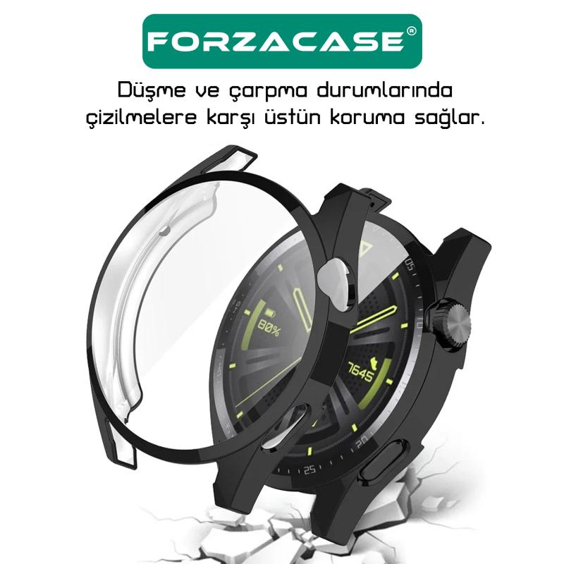 Forzacase Huawei Watch GT 3 46mm ile uyumlu Önü Kapalı Ekran Korumalı Silikon Kılıf - FC010