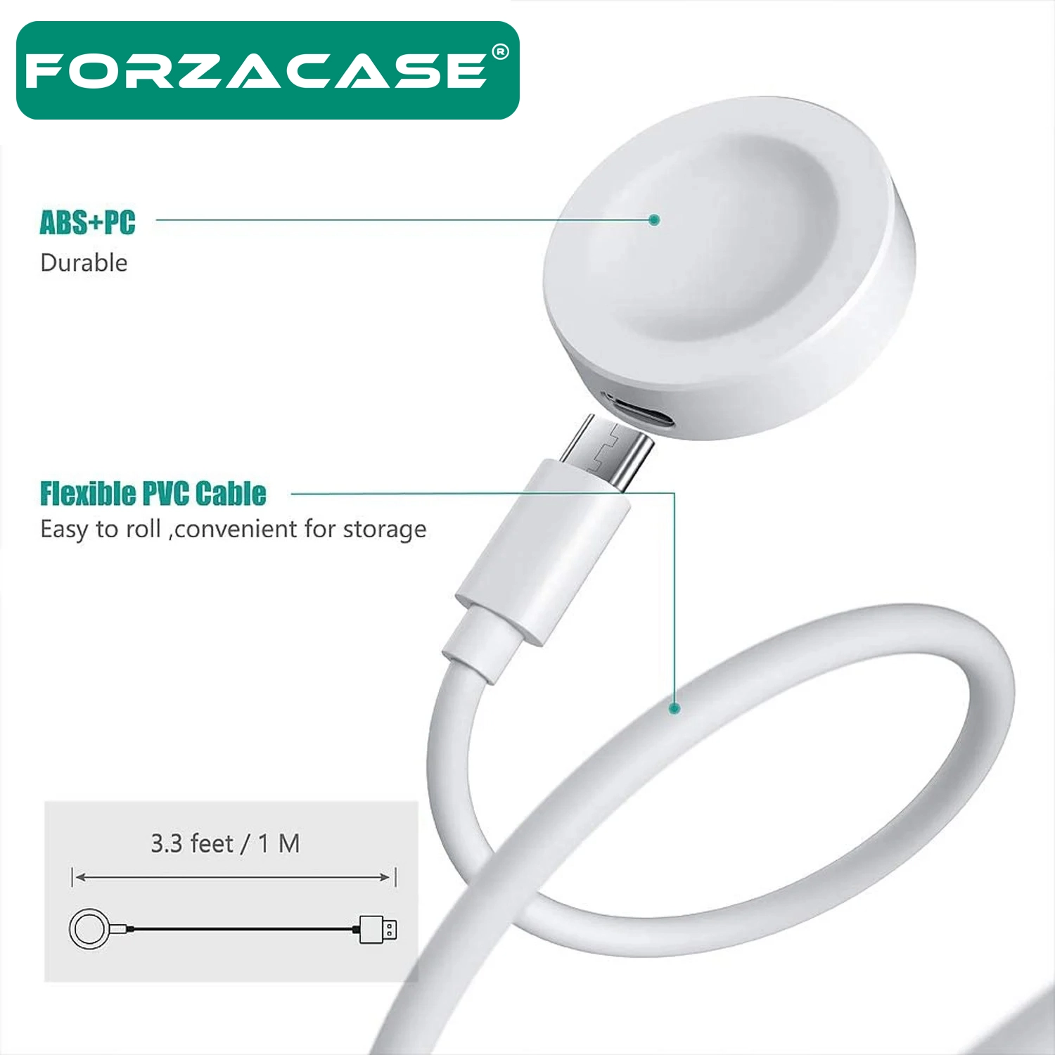 Forzacase Huawei Watch GT Runner / Runner 2 ile uyumlu USB Type-C Manyetik Şarj Kablosu - FC017