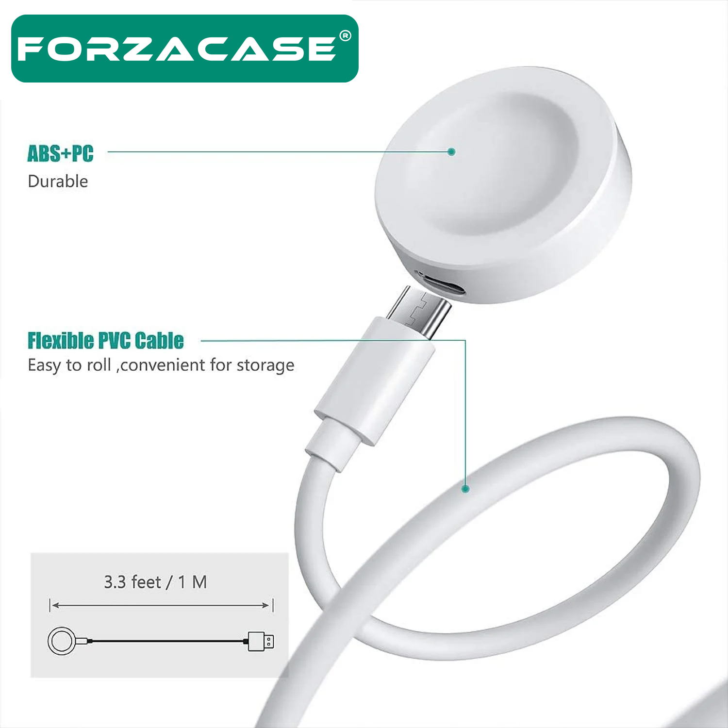 Forzacase Huawei Watch 3 / 3 Pro / GT3 / GT3 Pro / GT2 Pro USB Type-C Manyetik Şarj Kablosu - FC017