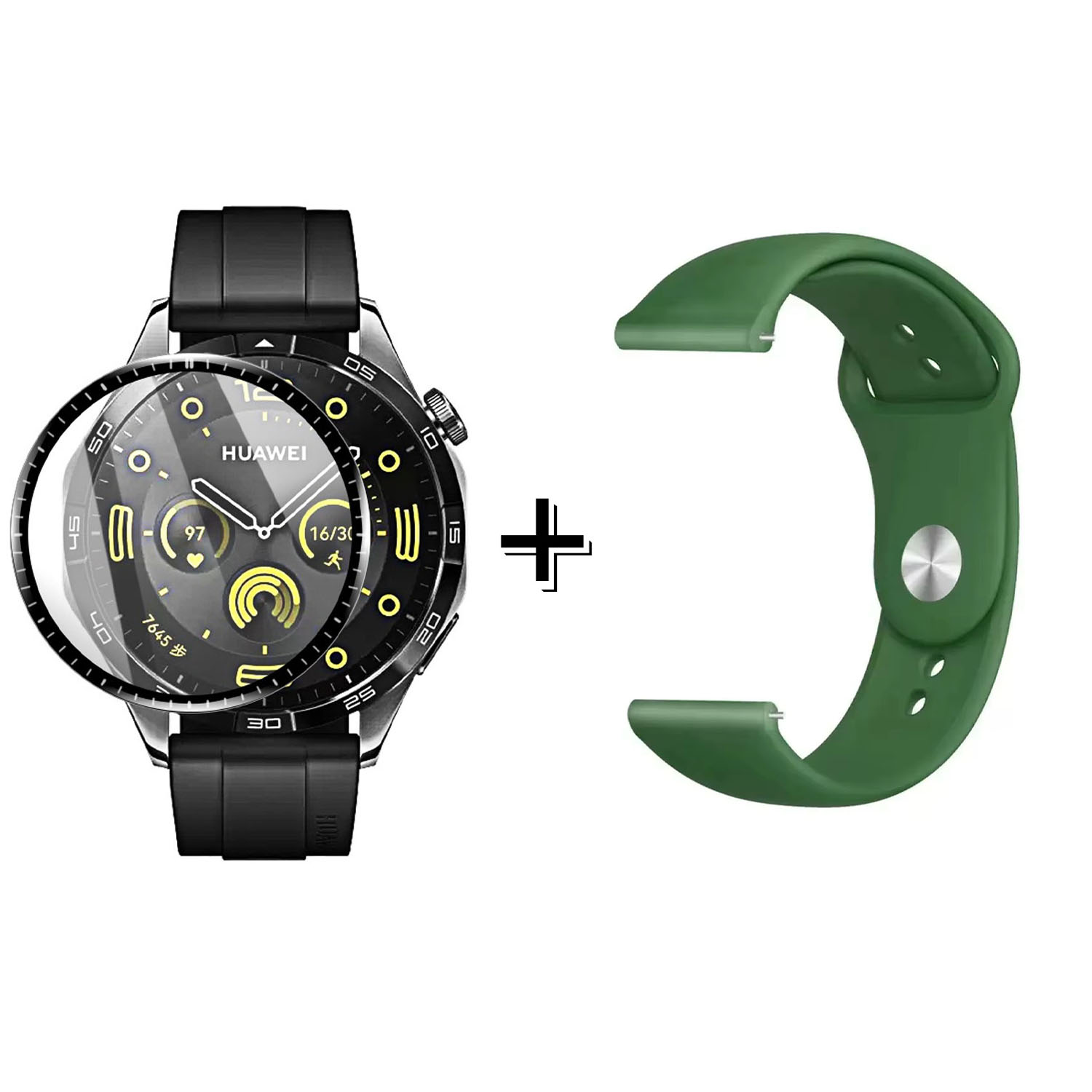 Forzacase Huawei Watch GT4 46 mm ile uyumlu Silikon Kordon Kayış + Ekran Koruma Filmi - FC875