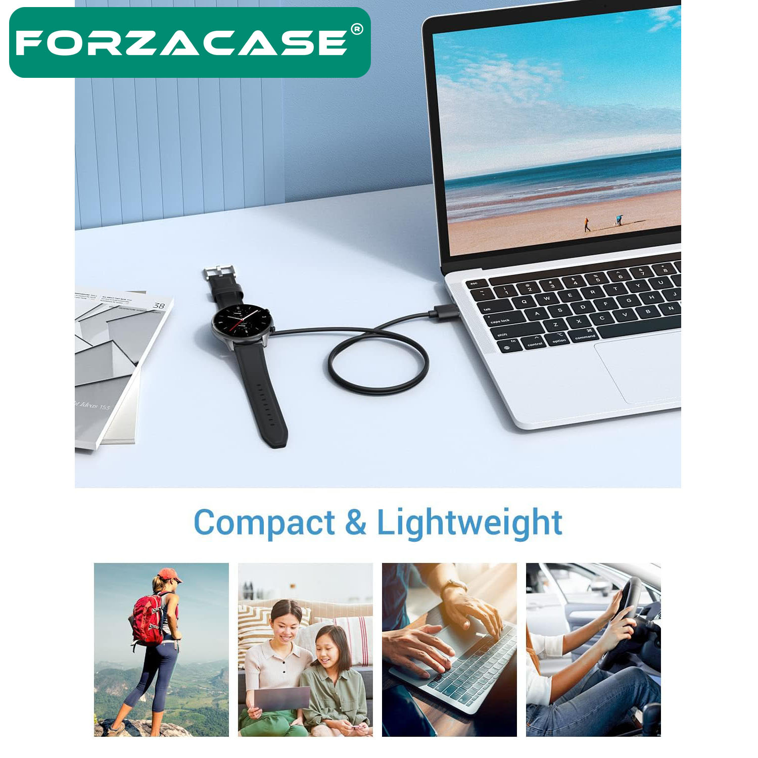 Forzacase Amazfit GTS 4 Mini - 2 mini / Bip 3 - 3 Pro ile uyumlu USB Manyetik Şarj Kablosu 1m FC017
