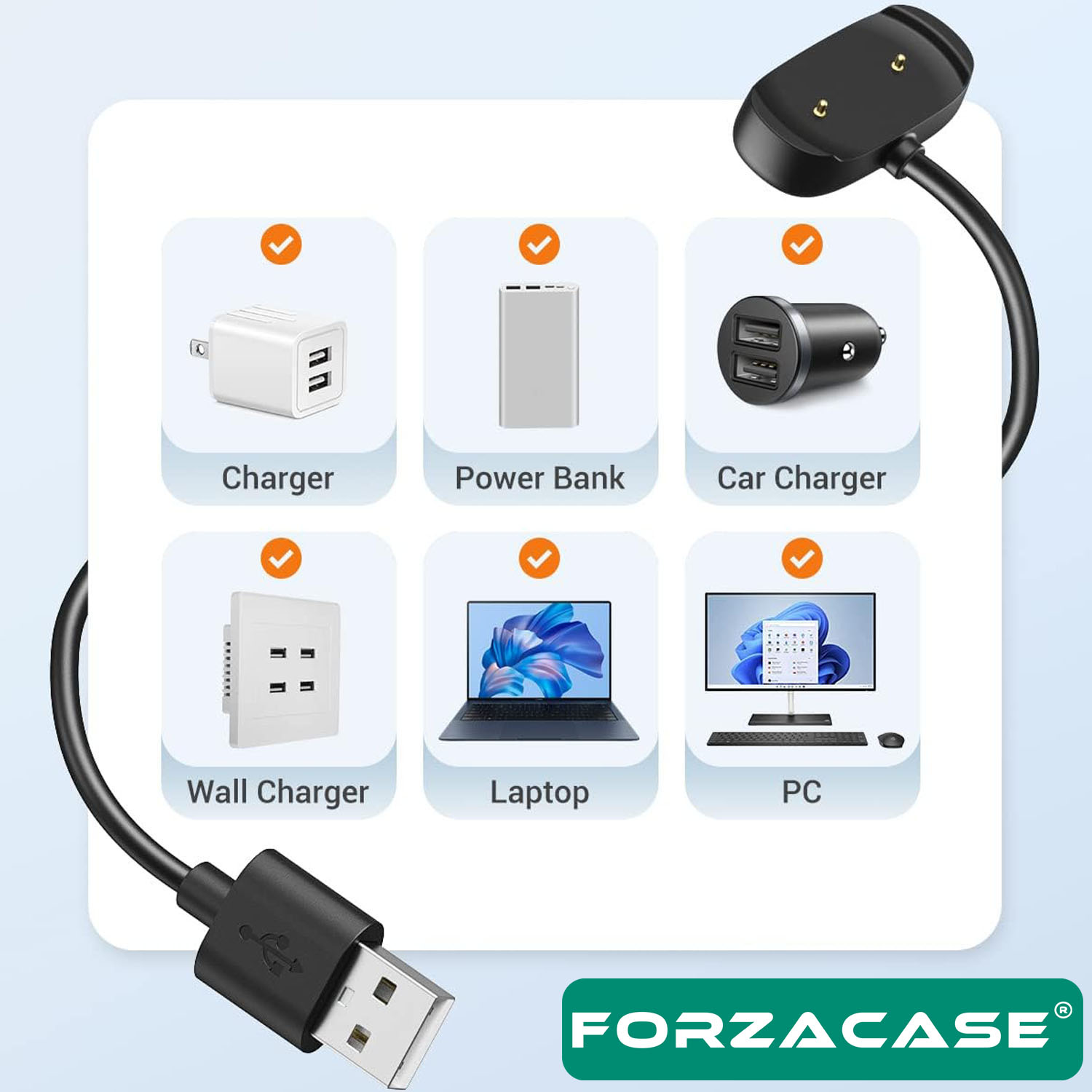 Forzacase Amazfit GTS 4 Mini - 2 mini / Bip 3 - 3 Pro ile uyumlu USB Manyetik Şarj Kablosu 1m FC017