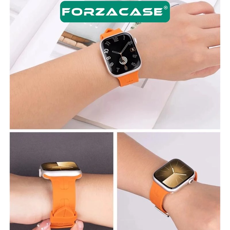 Forzacase Apple Watch 11 Series 46mm ile uyumlu Hermes Silikon Kordon Kayış - FC379
